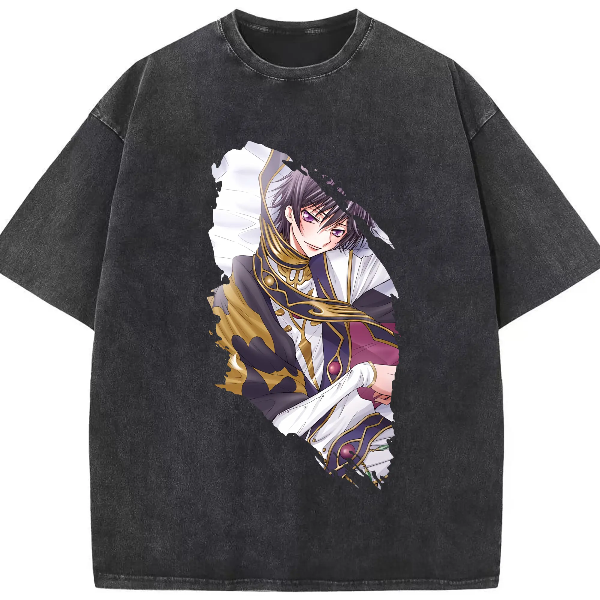 コードギアス 反逆のルルーシュ グッズ ルルーシュ・ランペルージ - 綿100％ ヴィンテージ風 半袖Tシャツ ・ フロントプリント ・ 柔らか肌触り ・ 通気性 快適 ・ スポーツ カジュアル 外出用
