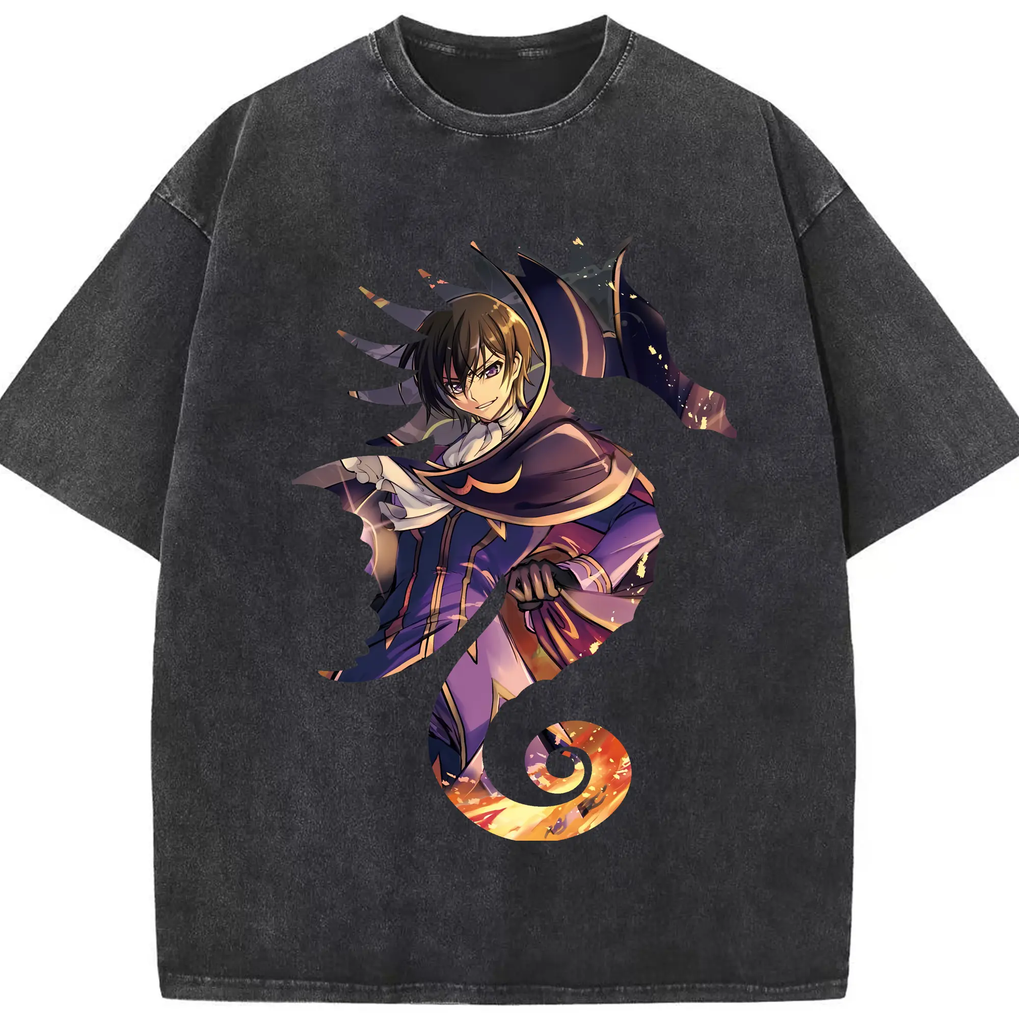 コードギアス 反逆のルルーシュ グッズ ルルーシュ・ランペルージ - 綿100％ ヴィンテージ風 半袖Tシャツ ・ フロントプリント ・ 柔らか肌触り ・ 通気性 快適 ・ スポーツ カジュアル 外出用