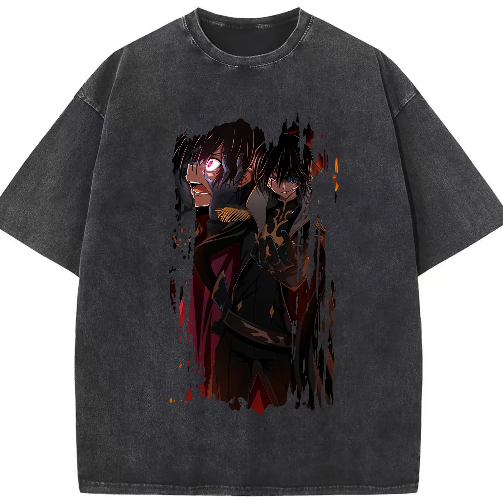 コードギアス 反逆のルルーシュ グッズ ルルーシュ・ランペルージ - 綿100％ ヴィンテージ風 半袖Tシャツ ・ フロントプリント ・ 柔らか肌触り ・ 通気性 快適 ・ スポーツ カジュアル 外出用