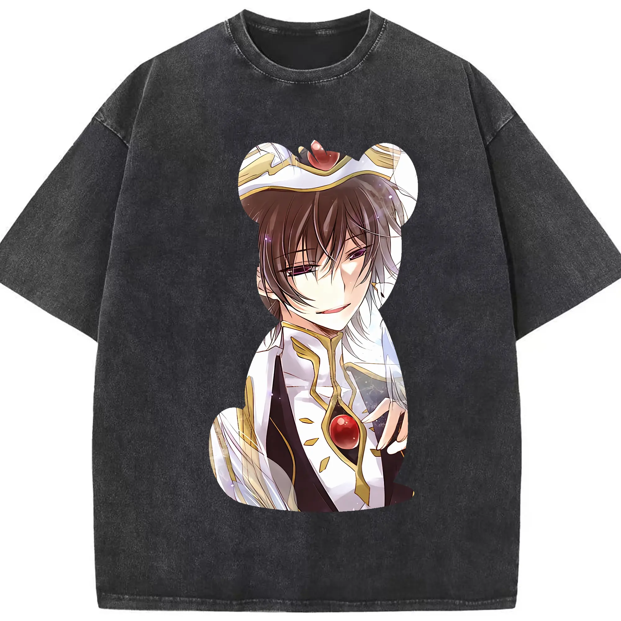 コードギアス 反逆のルルーシュ グッズ ルルーシュ・ランペルージ - 綿100％ ヴィンテージ風 半袖Tシャツ ・ フロントプリント ・ 柔らか肌触り ・ 通気性 快適 ・ スポーツ カジュアル 外出用