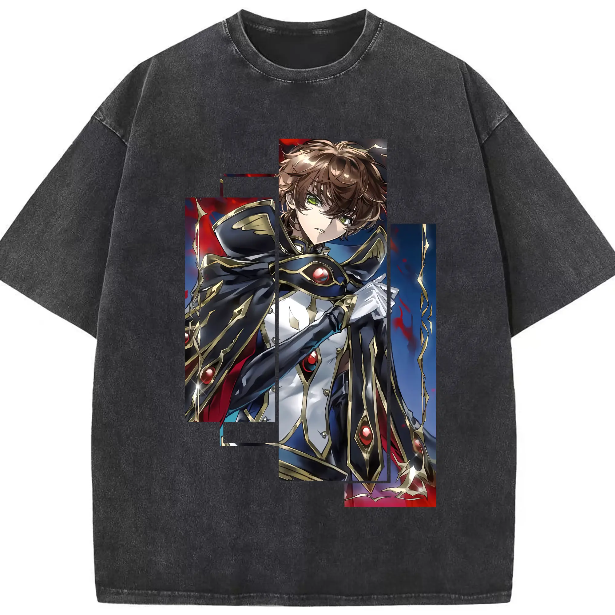 コードギアス 反逆のルルーシュ グッズ ルルーシュ・ランペルージ - 綿100％ ヴィンテージ風 半袖Tシャツ ・ フロントプリント ・ 柔らか肌触り ・ 通気性 快適 ・ スポーツ カジュアル 外出用