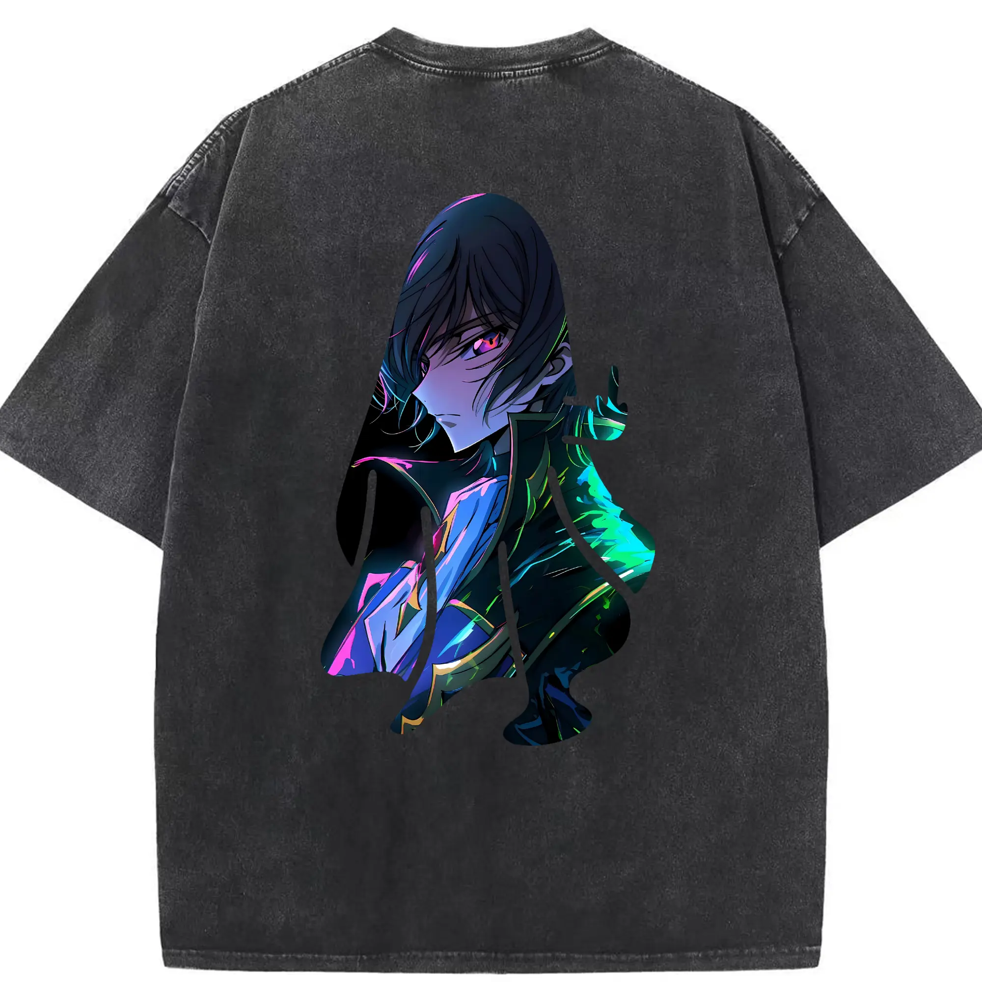 コードギアス 反逆のルルーシュ グッズ ルルーシュ・ランペルージ - 綿100％ ヴィンテージ風 半袖Tシャツ ・ 背面プリント ・ 柔らか肌触り ・ 通気性 快適 ・ スポーツ カジュアル 外出用