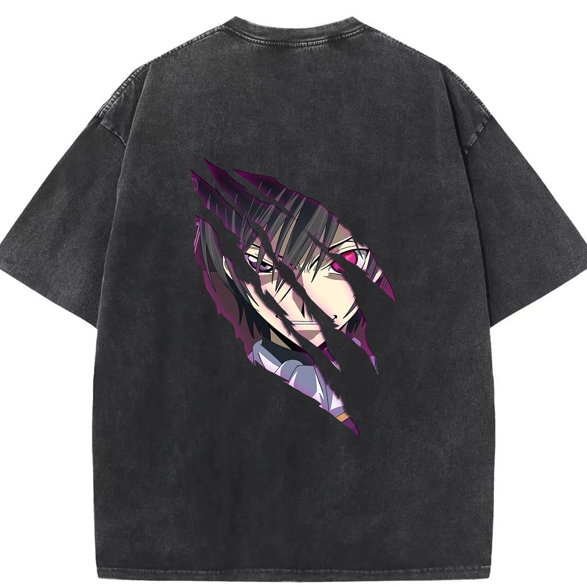 コードギアス 反逆のルルーシュ グッズ ルルーシュ・ランペルージ - 綿100％ ヴィンテージ風 半袖Tシャツ ・ 背面プリント ・ 柔らか肌触り ・ 通気性 快適 ・ スポーツ カジュアル 外出用