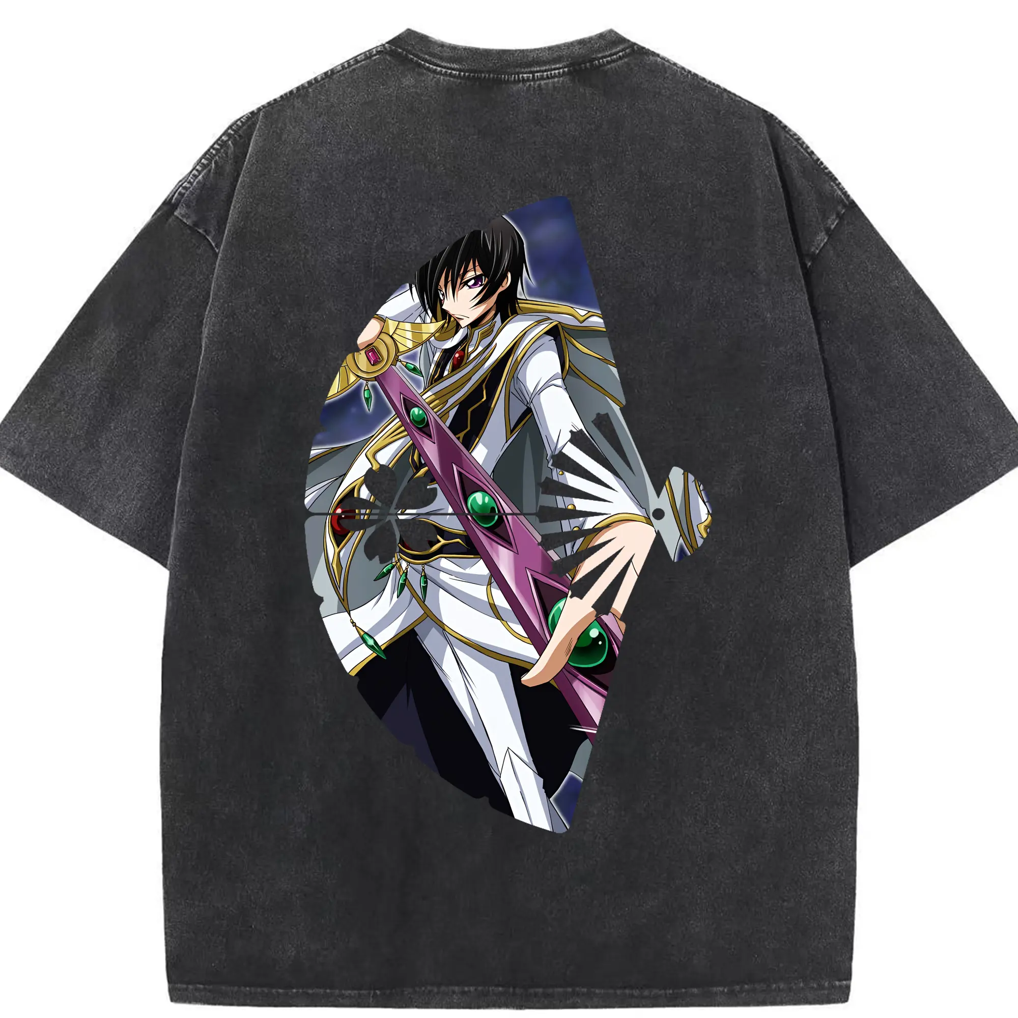 コードギアス 反逆のルルーシュ グッズ ルルーシュ・ランペルージ - 綿100％ ヴィンテージ風 半袖Tシャツ ・ 背面プリント ・ 柔らか肌触り ・ 通気性 快適 ・ スポーツ カジュアル 外出用