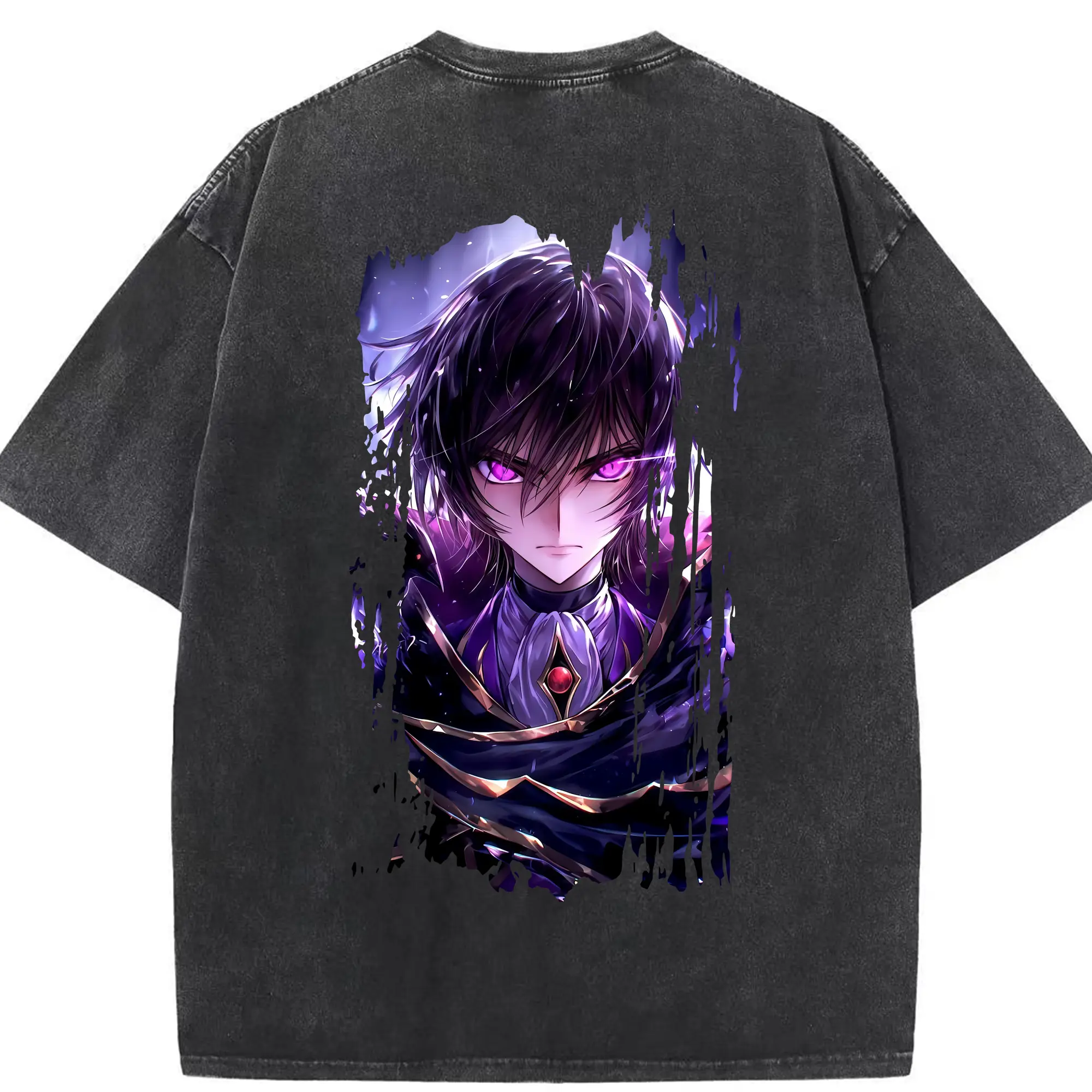コードギアス 反逆のルルーシュ グッズ ルルーシュ・ランペルージ - 綿100％ ヴィンテージ風 半袖Tシャツ ・ 背面プリント ・ 柔らか肌触り ・ 通気性 快適 ・ スポーツ カジュアル 外出用