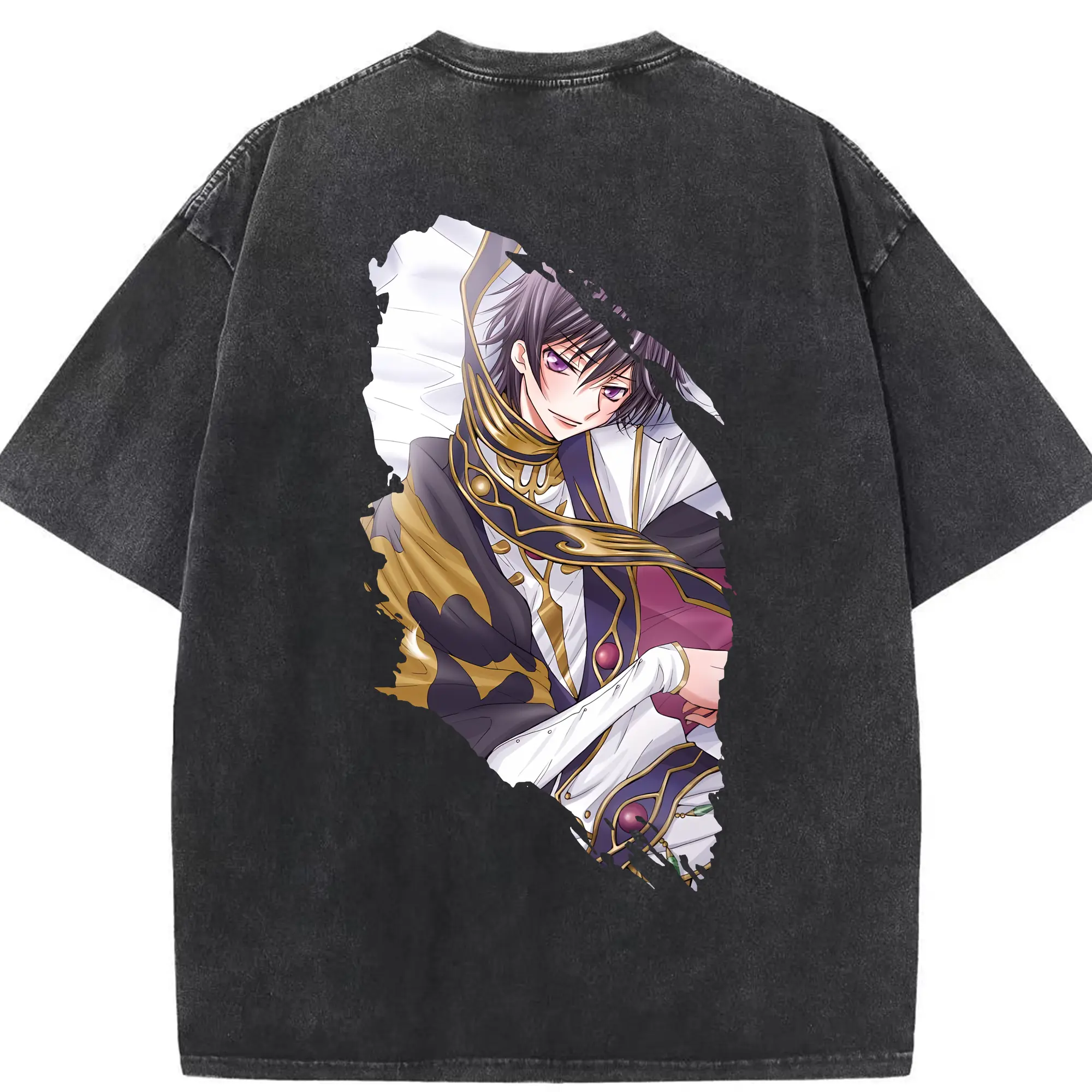 コードギアス 反逆のルルーシュ グッズ ルルーシュ・ランペルージ - 綿100％ ヴィンテージ風 半袖Tシャツ ・ 背面プリント ・ 柔らか肌触り ・ 通気性 快適 ・ スポーツ カジュアル 外出用