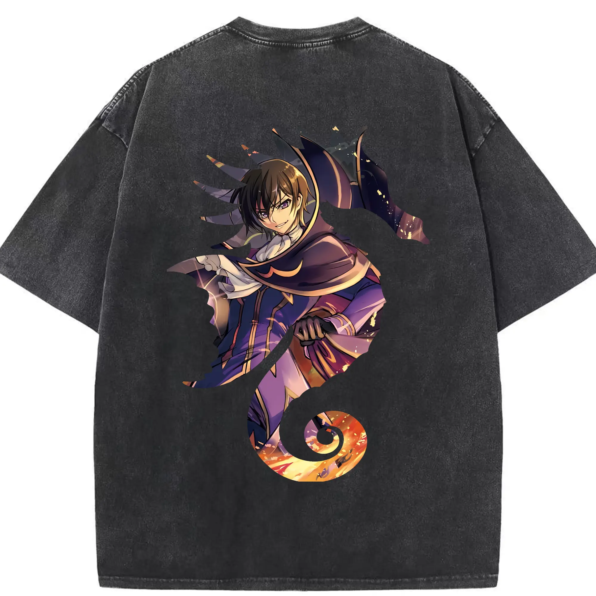 コードギアス 反逆のルルーシュ グッズ ルルーシュ・ランペルージ - 綿100％ ヴィンテージ風 半袖Tシャツ ・ 背面プリント ・ 柔らか肌触り ・ 通気性 快適 ・ スポーツ カジュアル 外出用