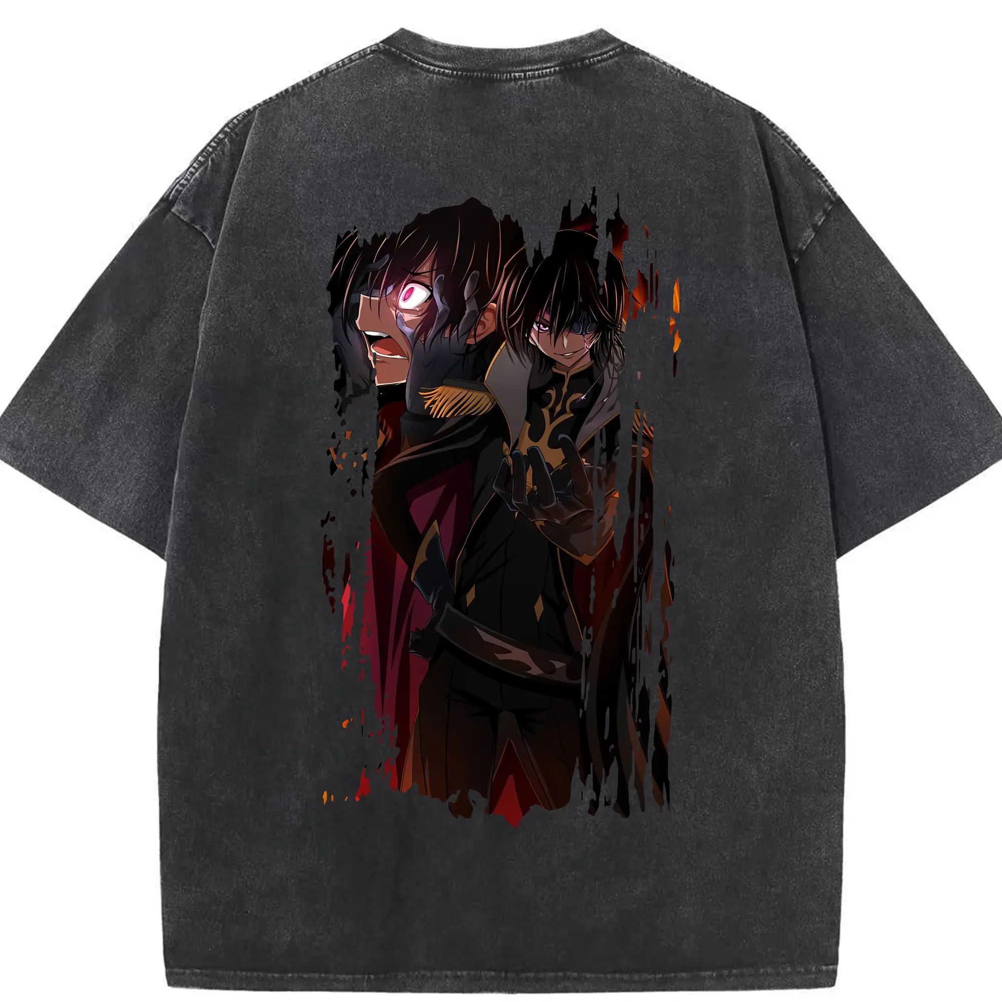 コードギアス 反逆のルルーシュ グッズ ルルーシュ・ランペルージ - 綿100％ ヴィンテージ風 半袖Tシャツ ・ 背面プリント ・ 柔らか肌触り ・ 通気性 快適 ・ スポーツ カジュアル 外出用