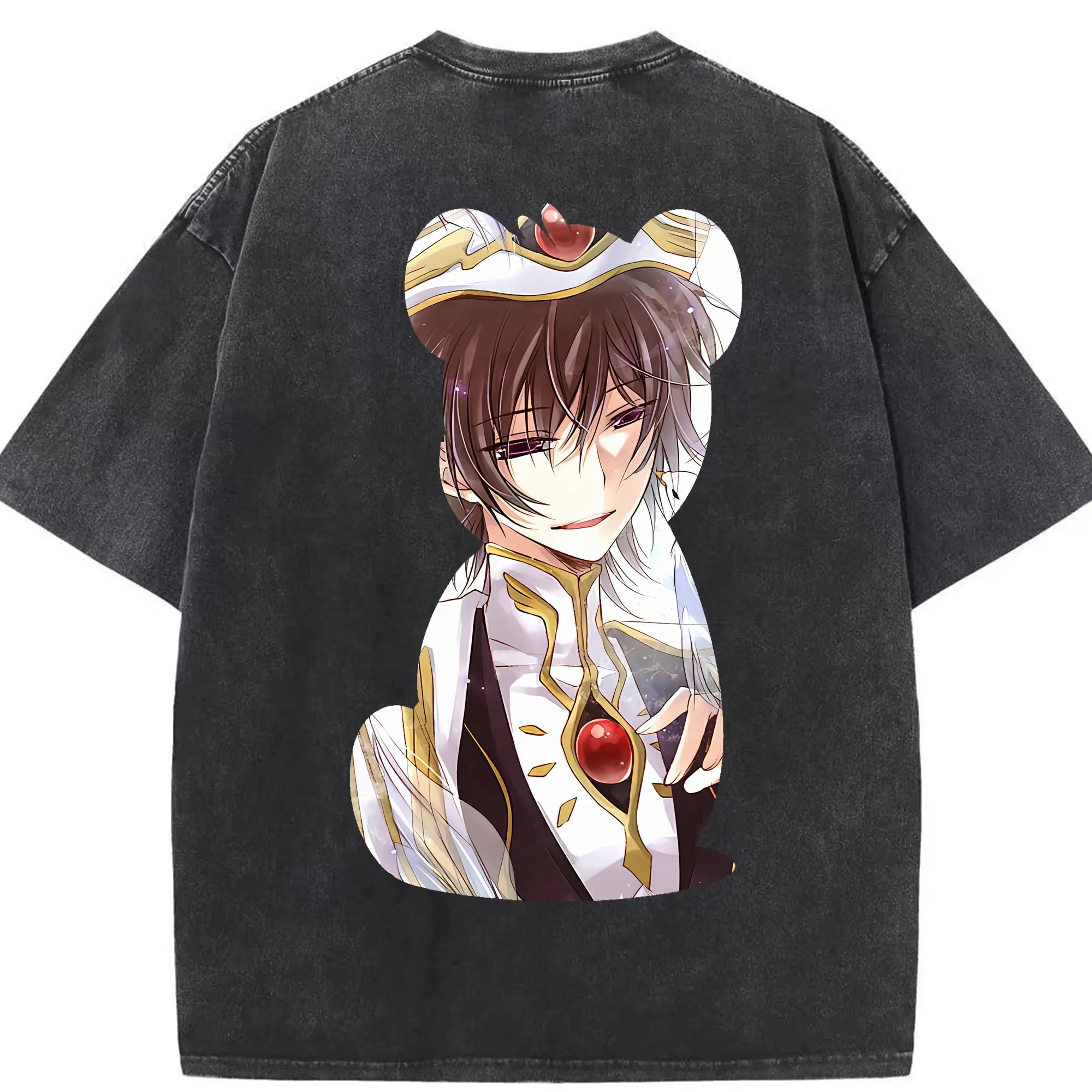 コードギアス 反逆のルルーシュ グッズ ルルーシュ・ランペルージ - 綿100％ ヴィンテージ風 半袖Tシャツ ・ 背面プリント ・ 柔らか肌触り ・ 通気性 快適 ・ スポーツ カジュアル 外出用