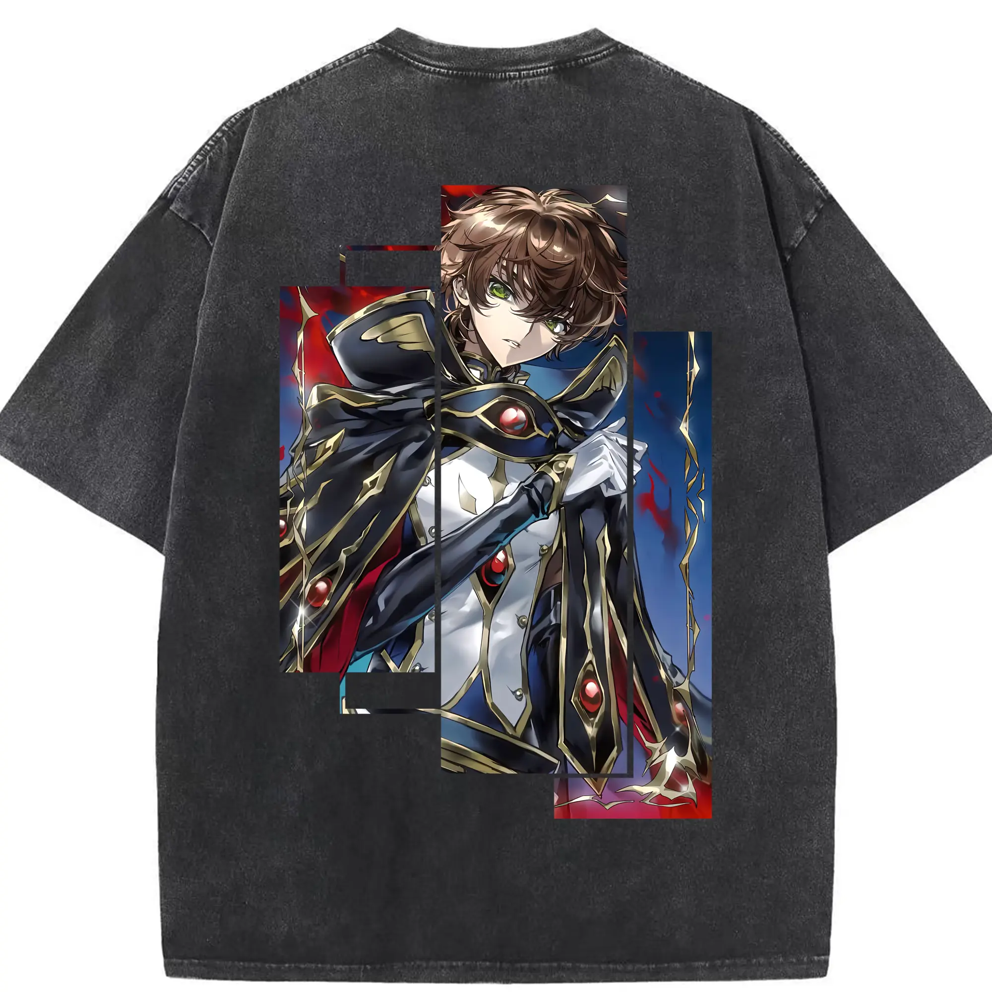 コードギアス 反逆のルルーシュ グッズ ルルーシュ・ランペルージ - 綿100％ ヴィンテージ風 半袖Tシャツ ・ 背面プリント ・ 柔らか肌触り ・ 通気性 快適 ・ スポーツ カジュアル 外出用