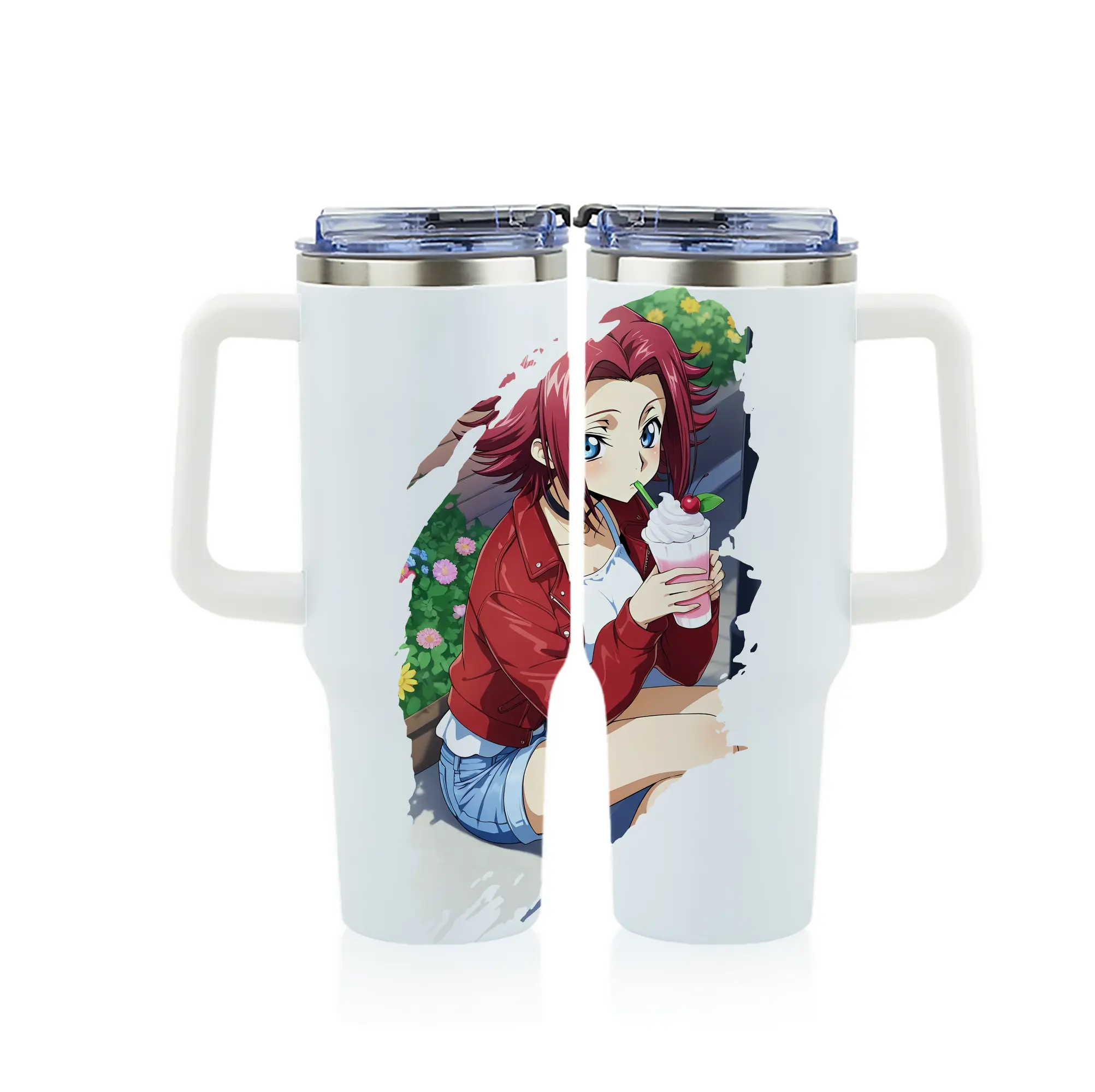 コードギアス 反逆のルルーシュ グッズ カレン・シュタットフェルト - 1200mL フルプリント車用タンブラー ・ 304ステンレス 内側 ・ 201ステンレス 外側 ・ 保温 保冷 ・ 通勤 ドライブ アウトドア用