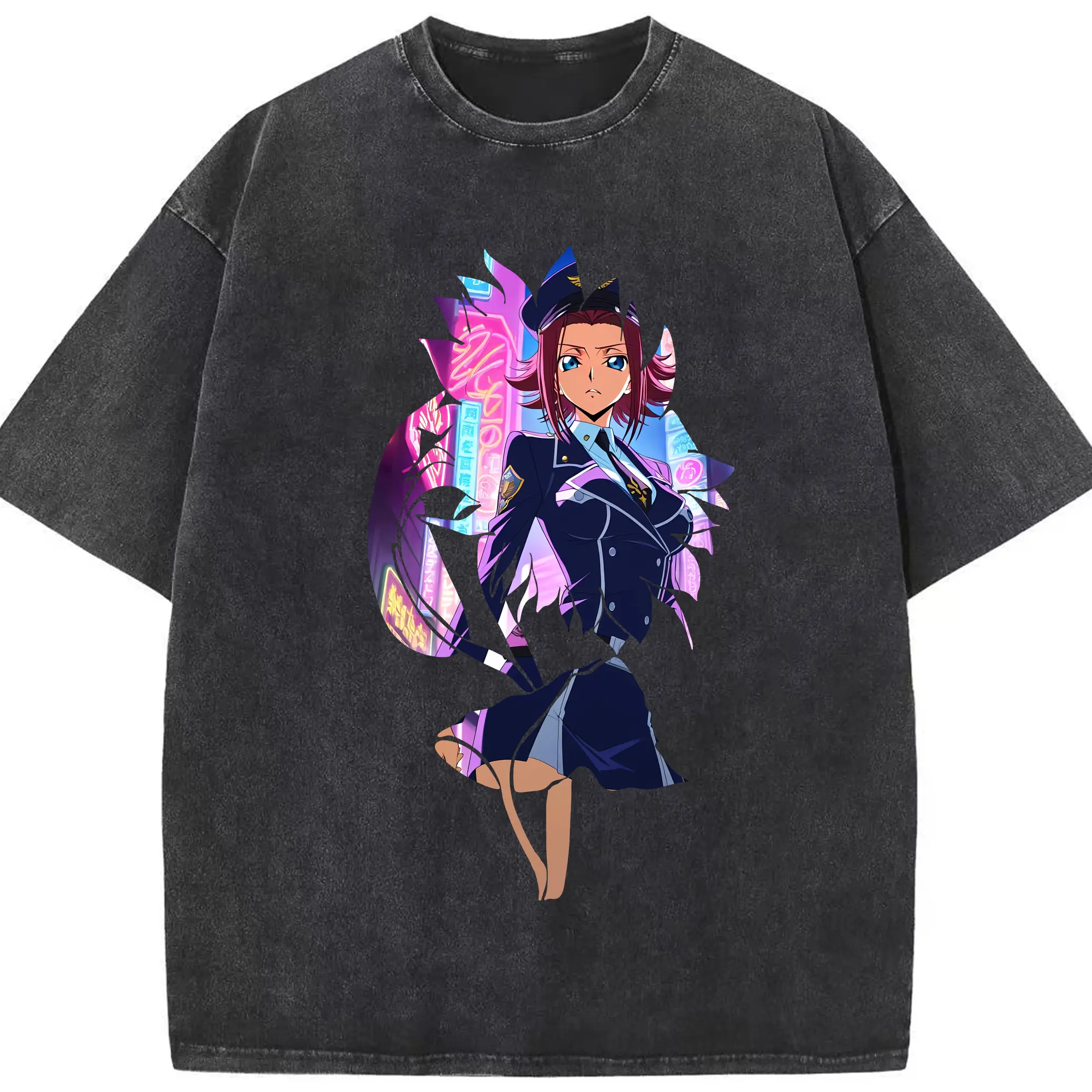 コードギアス 反逆のルルーシュ グッズ カレン・シュタットフェルト - 綿100％ ヴィンテージ風 半袖Tシャツ ・ フロントプリント ・ 柔らか肌触り ・ 通気性 快適 ・ スポーツ カジュアル 外出用