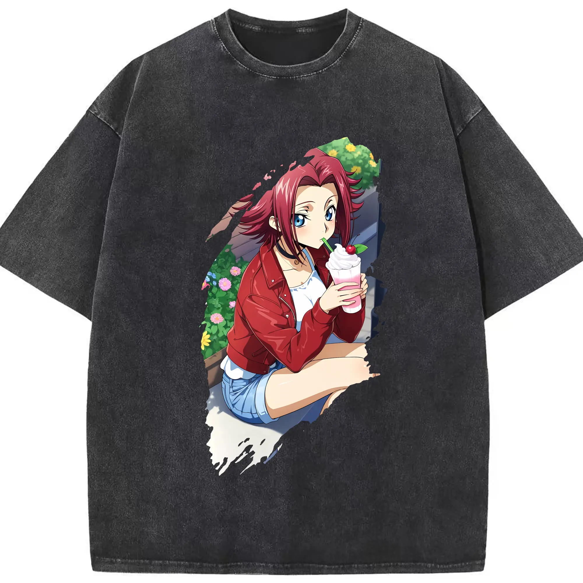 コードギアス 反逆のルルーシュ グッズ カレン・シュタットフェルト - 綿100％ ヴィンテージ風 半袖Tシャツ ・ フロントプリント ・ 柔らか肌触り ・ 通気性 快適 ・ スポーツ カジュアル 外出用