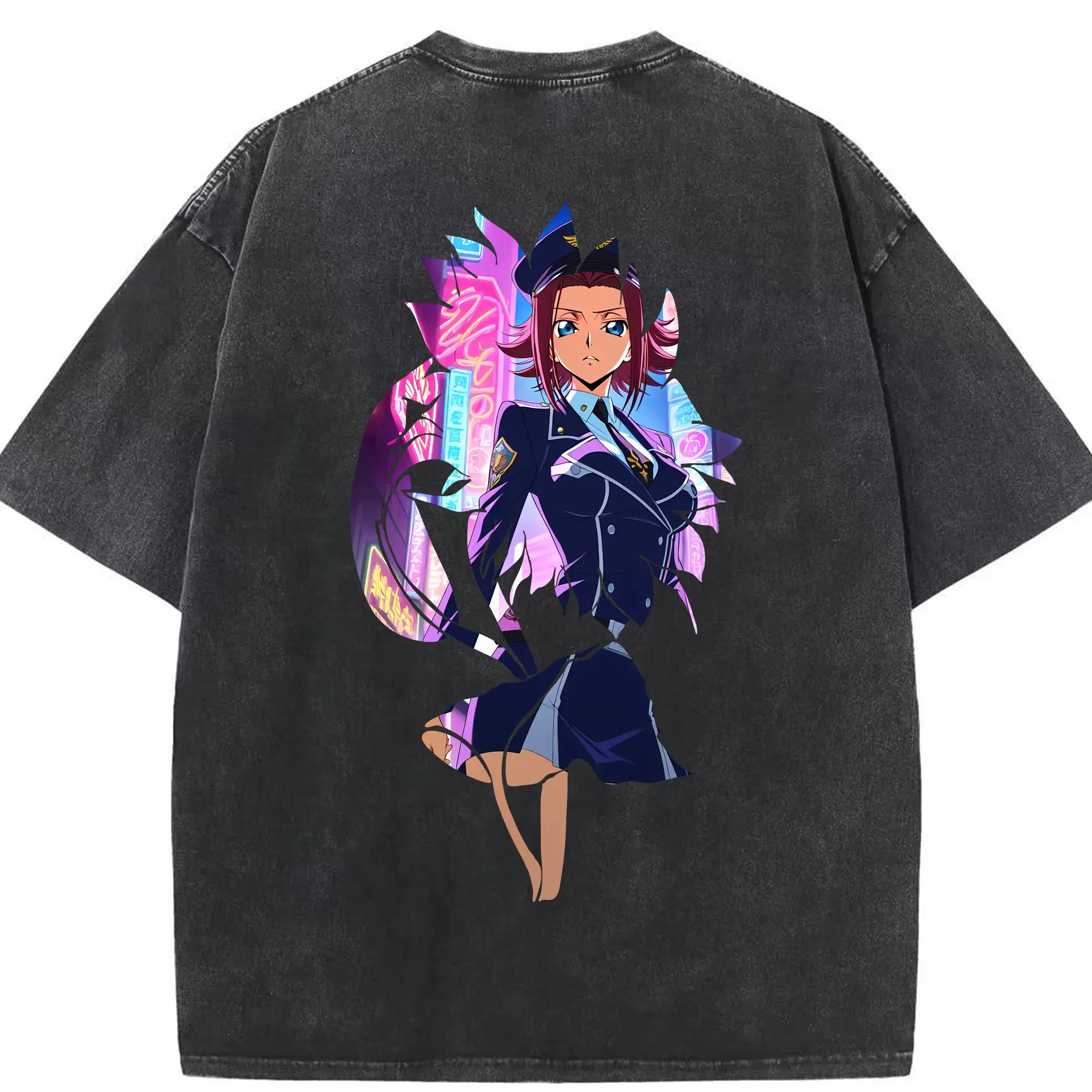 コードギアス 反逆のルルーシュ グッズ カレン・シュタットフェルト - 綿100％ ヴィンテージ風 半袖Tシャツ ・ 背面プリント ・ 柔らか肌触り ・ 通気性 快適 ・ スポーツ カジュアル 外出用