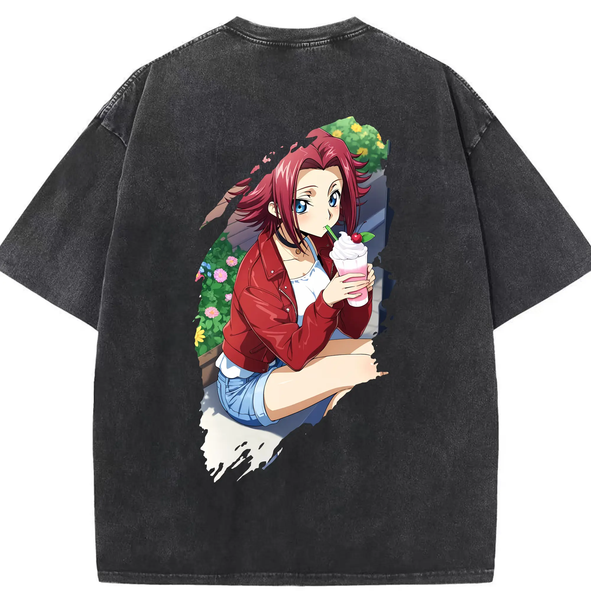 コードギアス 反逆のルルーシュ グッズ カレン・シュタットフェルト - 綿100％ ヴィンテージ風 半袖Tシャツ ・ 背面プリント ・ 柔らか肌触り ・ 通気性 快適 ・ スポーツ カジュアル 外出用