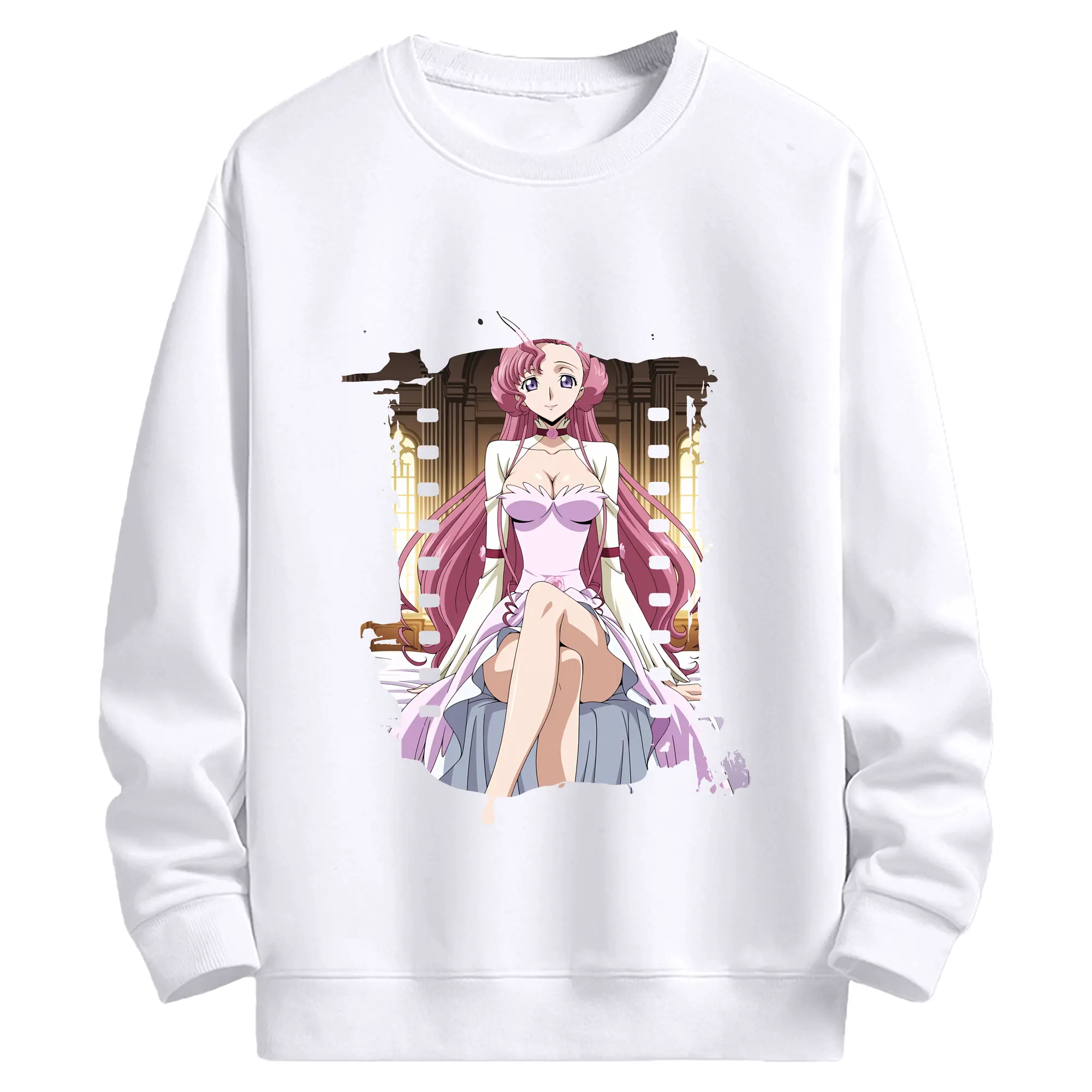 コードギアス 反逆のルルーシュ グッズ ユーフェミア・リ・ブリタニア - 高品質 クルーネック スウェット ・ コットン59％ ポリエステル41％ ・ ユニセックス 長袖 トレーナー ・ カジュアル デイリー スポーツ 散歩用