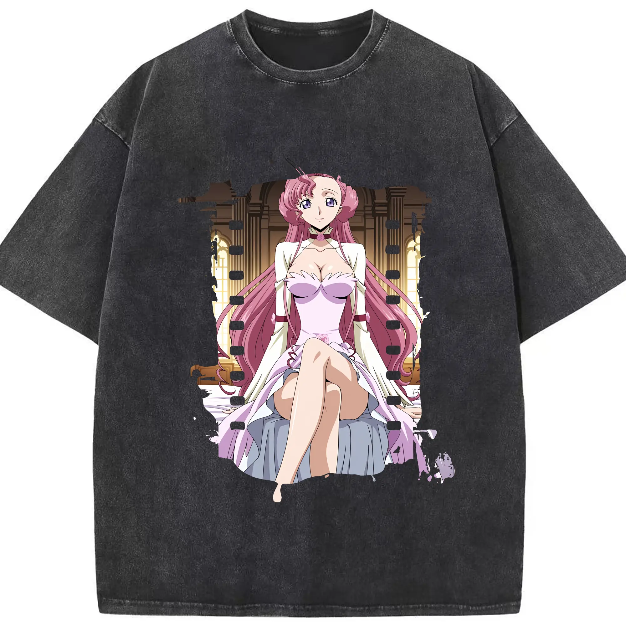 コードギアス 反逆のルルーシュ グッズ ユーフェミア・リ・ブリタニア - 綿100％ ヴィンテージ風 半袖Tシャツ ・ フロントプリント ・ 柔らか肌触り ・ 通気性 快適 ・ スポーツ カジュアル 外出用
