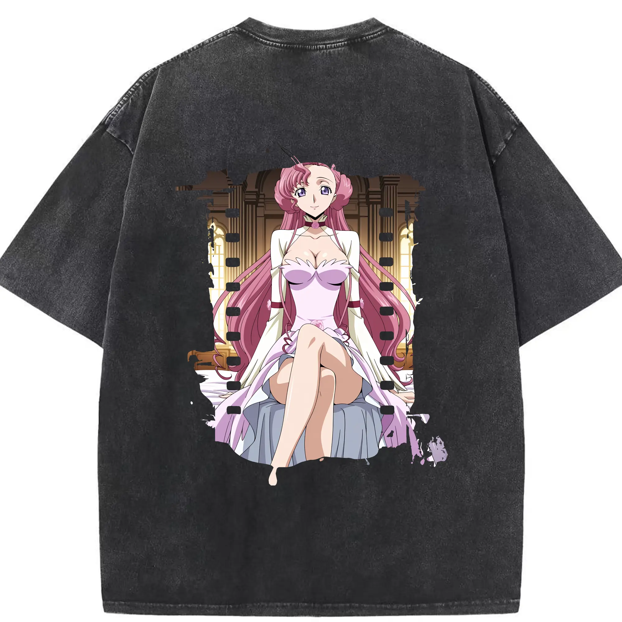 コードギアス 反逆のルルーシュ グッズ ユーフェミア・リ・ブリタニア - 綿100％ ヴィンテージ風 半袖Tシャツ ・ 背面プリント ・ 柔らか肌触り ・ 通気性 快適 ・ スポーツ カジュアル 外出用