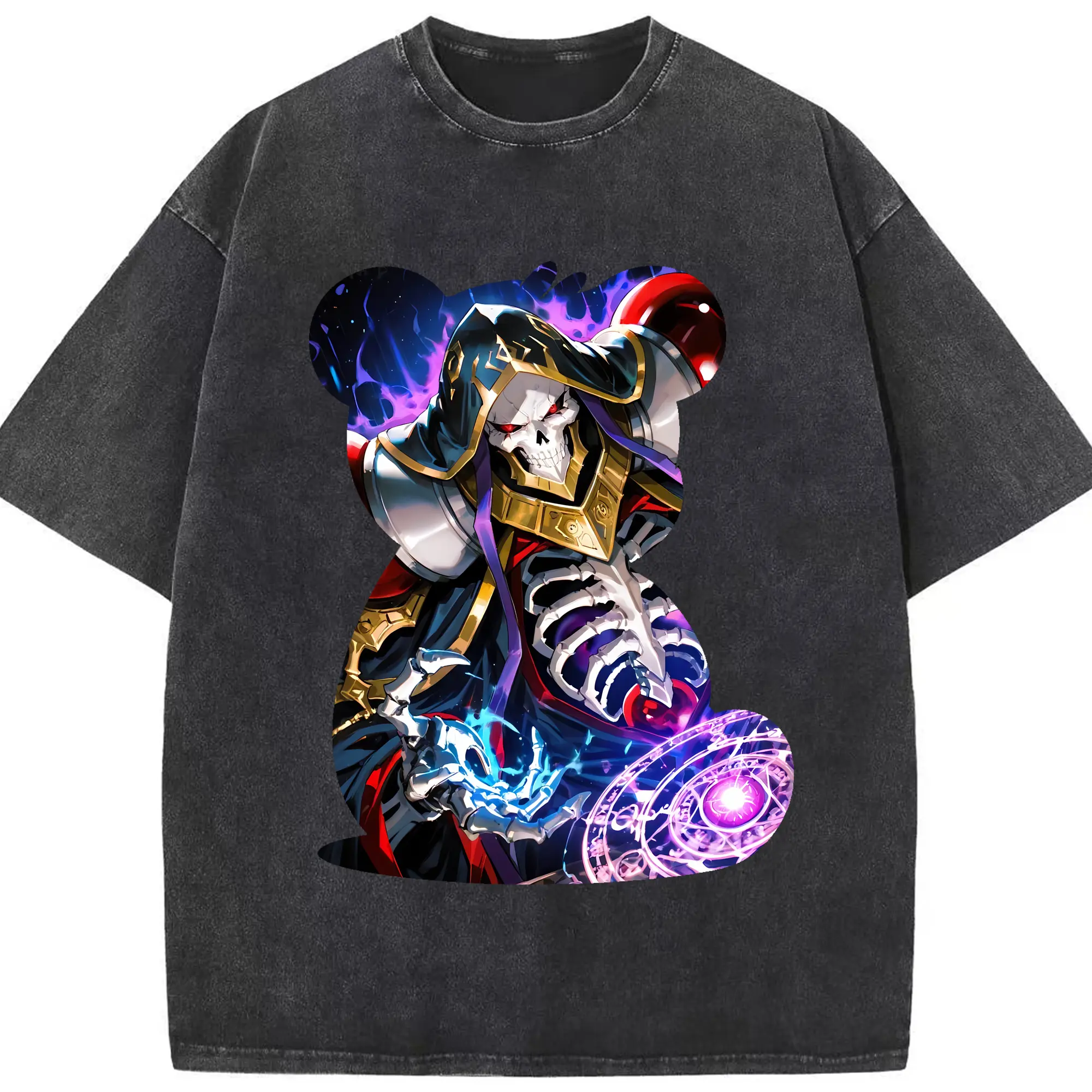 オーバーロード グッズ アインズ・ウール・ゴウン - 綿100％ ヴィンテージ風 半袖Tシャツ ・ フロントプリント ・ 柔らか肌触り ・ 通気性 快適 ・ スポーツ カジュアル 外出用