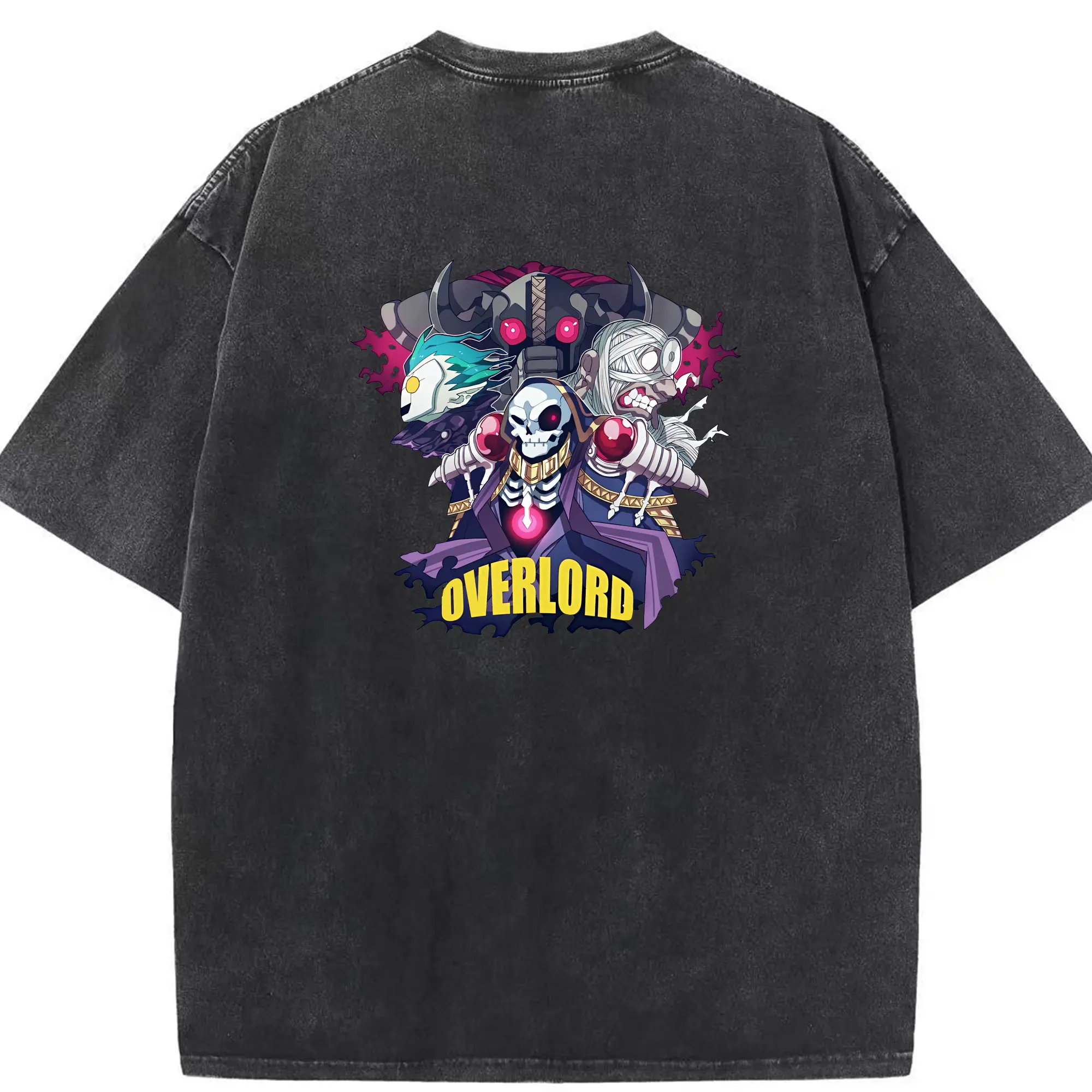 オーバーロード グッズ アインズ・ウール・ゴウン - 綿100％ ヴィンテージ風 半袖Tシャツ ・ 背面プリント ・ 柔らか肌触り ・ 通気性 快適 ・ スポーツ カジュアル 外出用