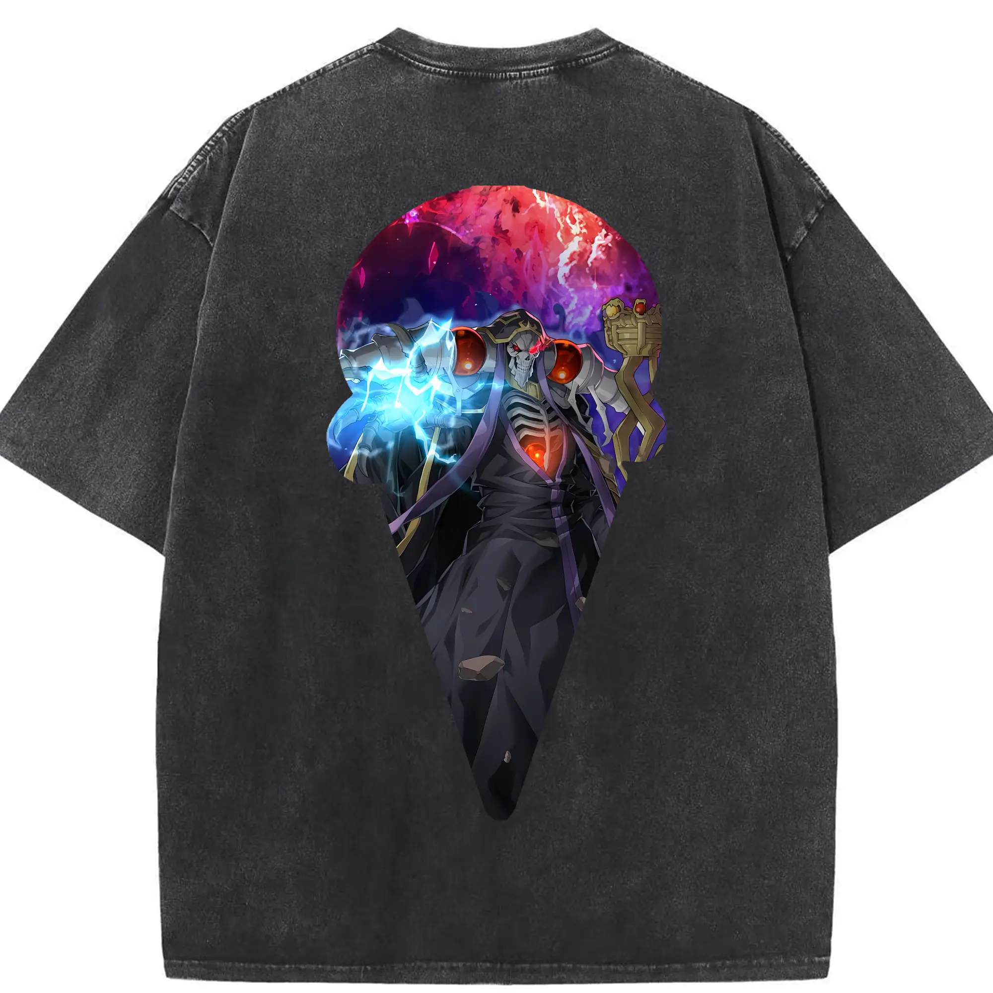 オーバーロード グッズ アインズ・ウール・ゴウン - 綿100％ ヴィンテージ風 半袖Tシャツ ・ 背面プリント ・ 柔らか肌触り ・ 通気性 快適 ・ スポーツ カジュアル 外出用