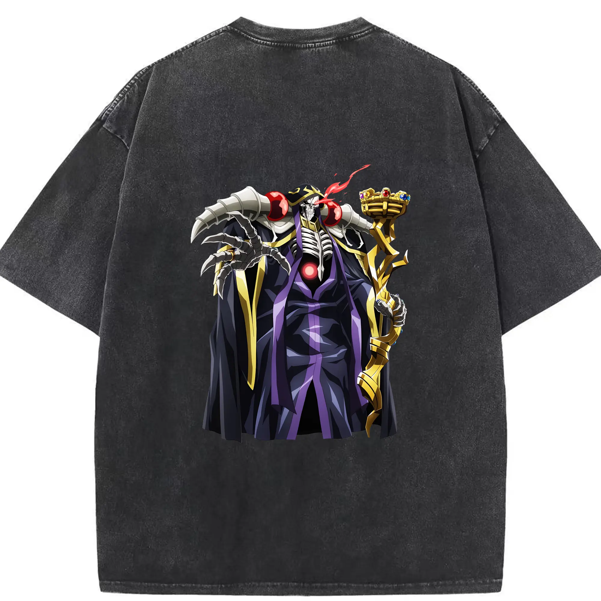 オーバーロード グッズ アインズ・ウール・ゴウン - 綿100％ ヴィンテージ風 半袖Tシャツ ・ 背面プリント ・ 柔らか肌触り ・ 通気性 快適 ・ スポーツ カジュアル 外出用