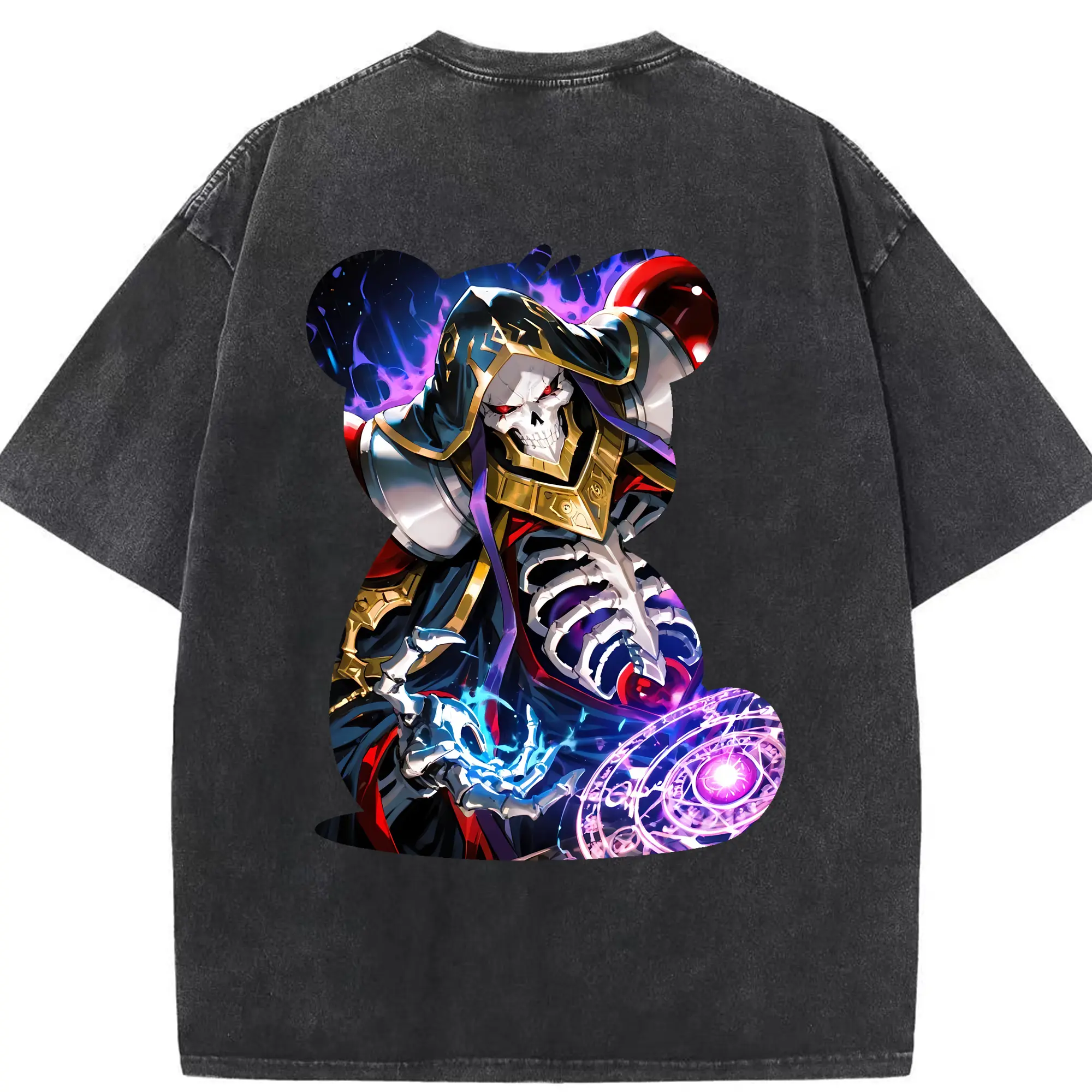 オーバーロード グッズ アインズ・ウール・ゴウン - 綿100％ ヴィンテージ風 半袖Tシャツ ・ 背面プリント ・ 柔らか肌触り ・ 通気性 快適 ・ スポーツ カジュアル 外出用