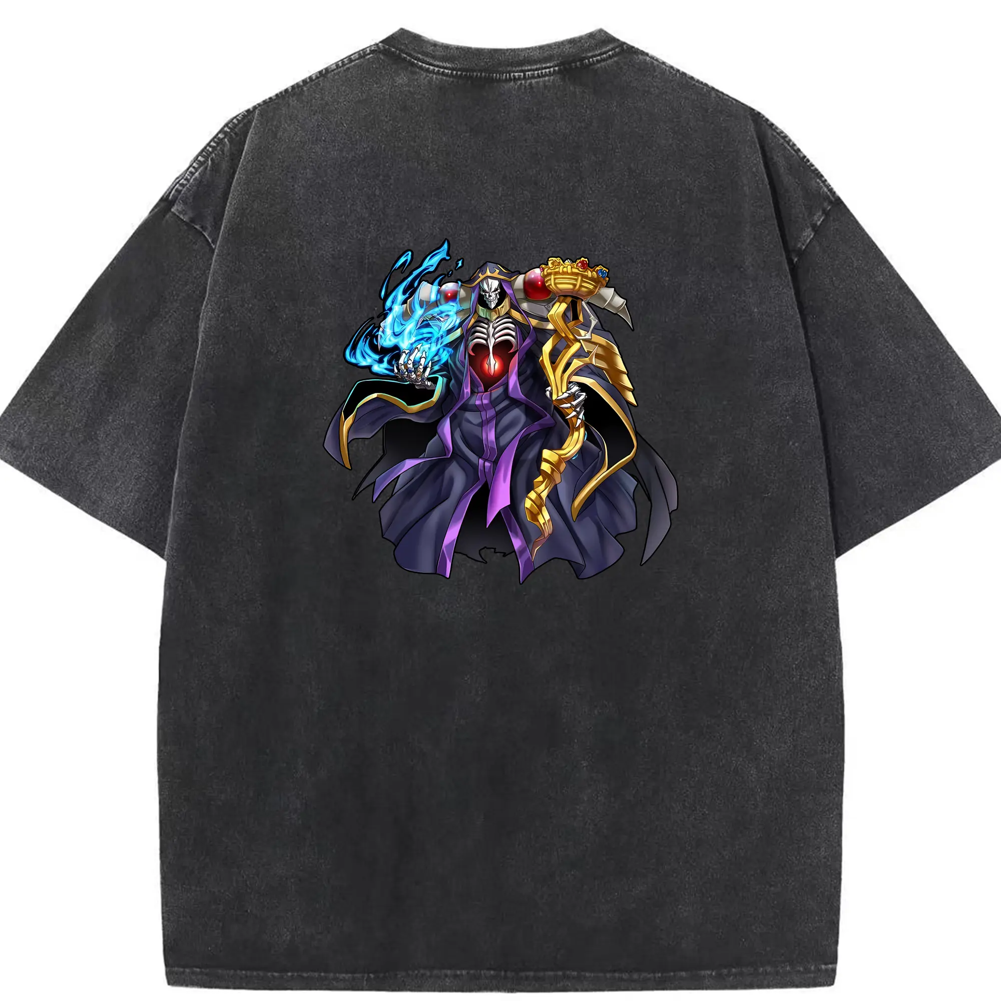 オーバーロード グッズ アインズ・ウール・ゴウン - 綿100％ ヴィンテージ風 半袖Tシャツ ・ 背面プリント ・ 柔らか肌触り ・ 通気性 快適 ・ スポーツ カジュアル 外出用