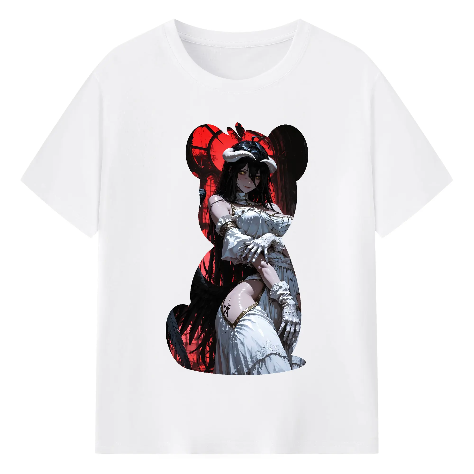 オーバーロード グッズ アルベド - 綿100％ 半袖Tシャツ ・ フロントプリント ・ 快適 通気性 ・ 日常使い 散歩 スポーツ用