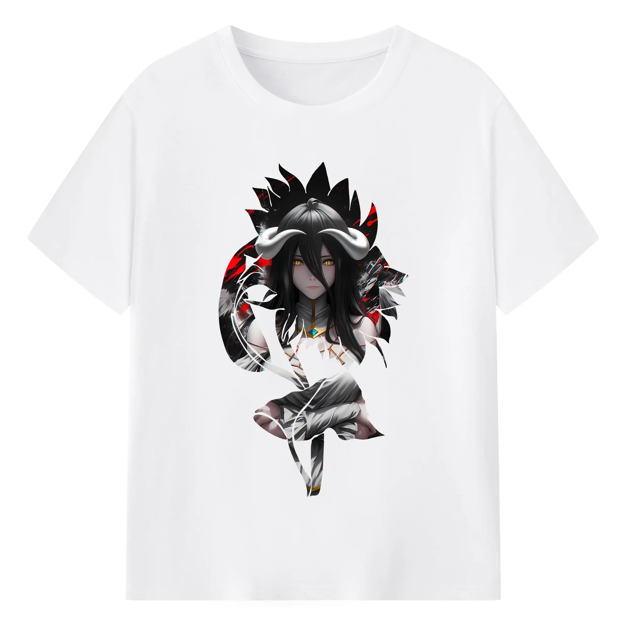 オーバーロード グッズ アルベド - 綿100％ 半袖Tシャツ ・ フロントプリント ・ 快適 通気性 ・ 日常使い 散歩 スポーツ用