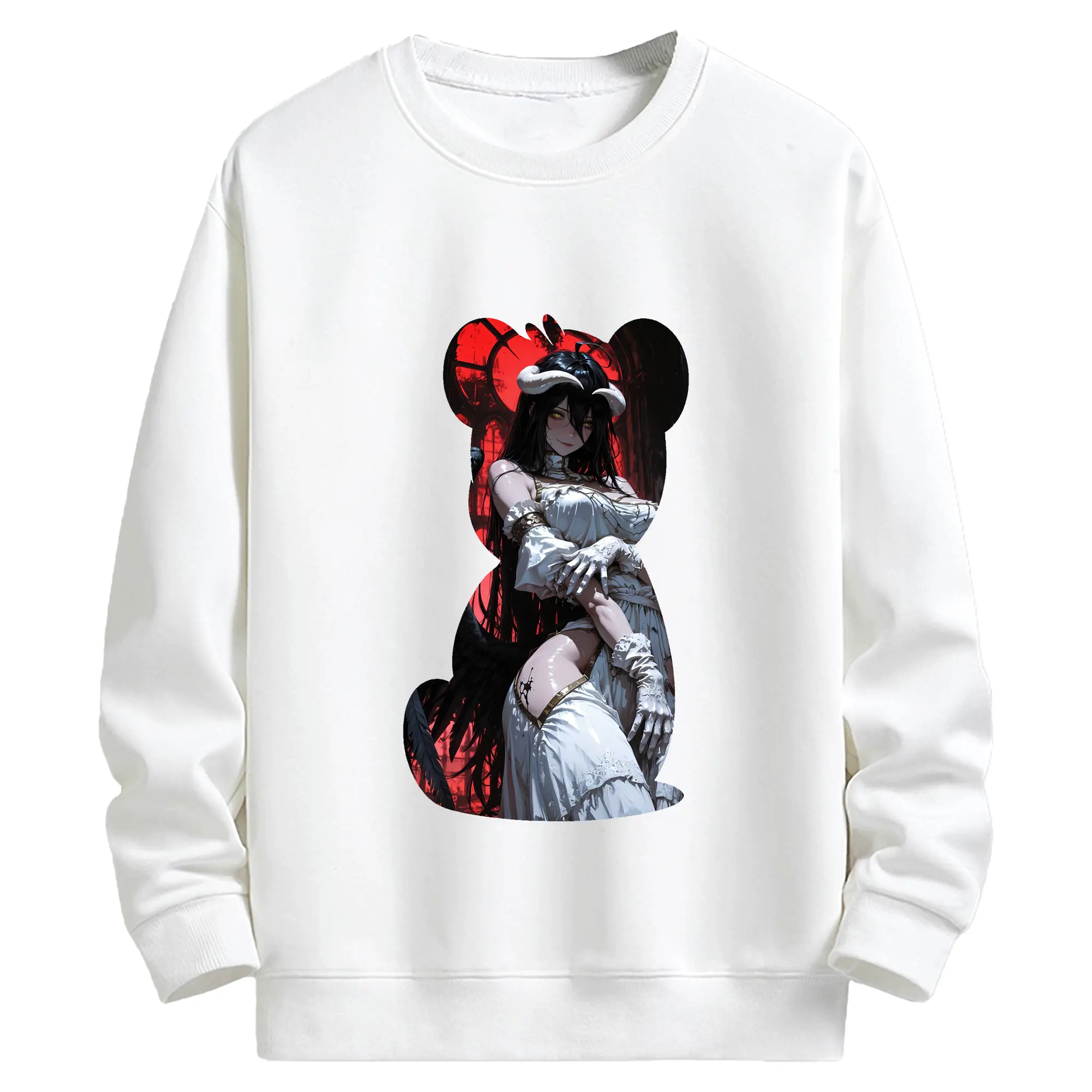 オーバーロード グッズ アルベド - キッズ クルーネックスウェットシャツ ・ フロントプリント ・ 綿80％ ポリエステル20％ ・ 快適 通学 スポーツ 日常使い お散歩用