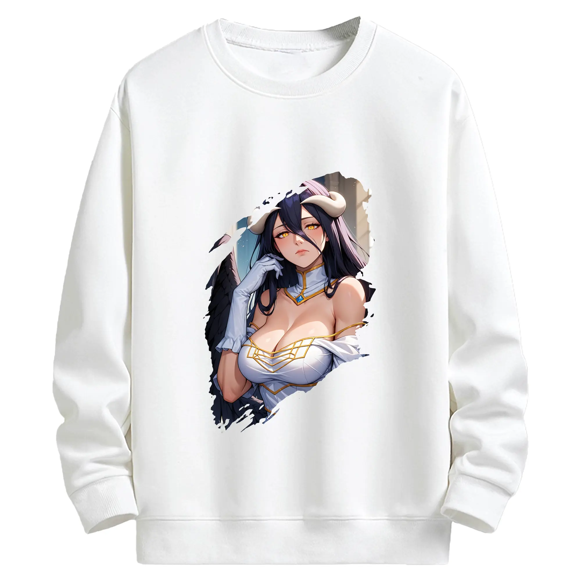 オーバーロード グッズ アルベド - キッズ クルーネックスウェットシャツ ・ フロントプリント ・ 綿80％ ポリエステル20％ ・ 快適 通学 スポーツ 日常使い お散歩用