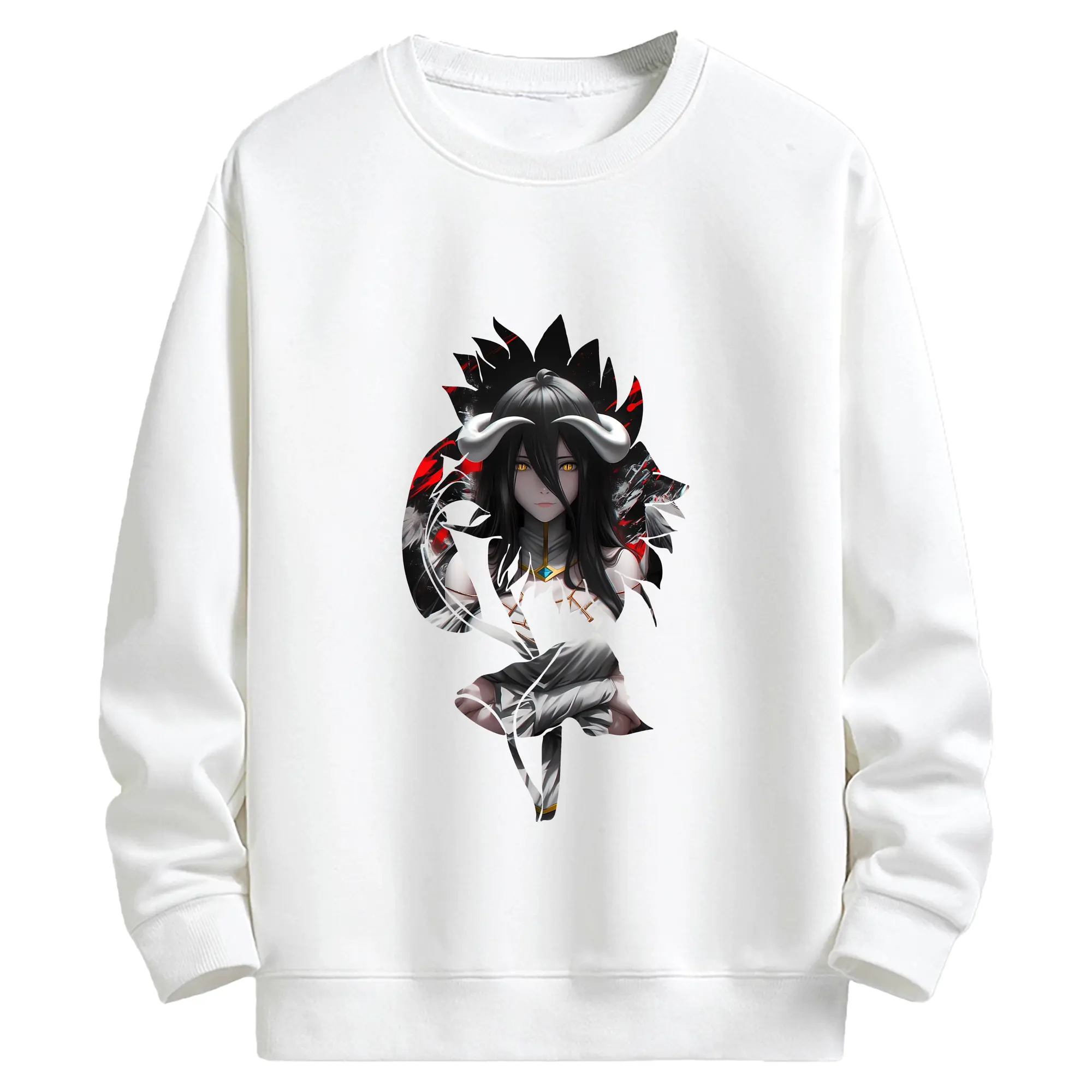 オーバーロード グッズ アルベド - キッズ クルーネックスウェットシャツ ・ フロントプリント ・ 綿80％ ポリエステル20％ ・ 快適 通学 スポーツ 日常使い お散歩用