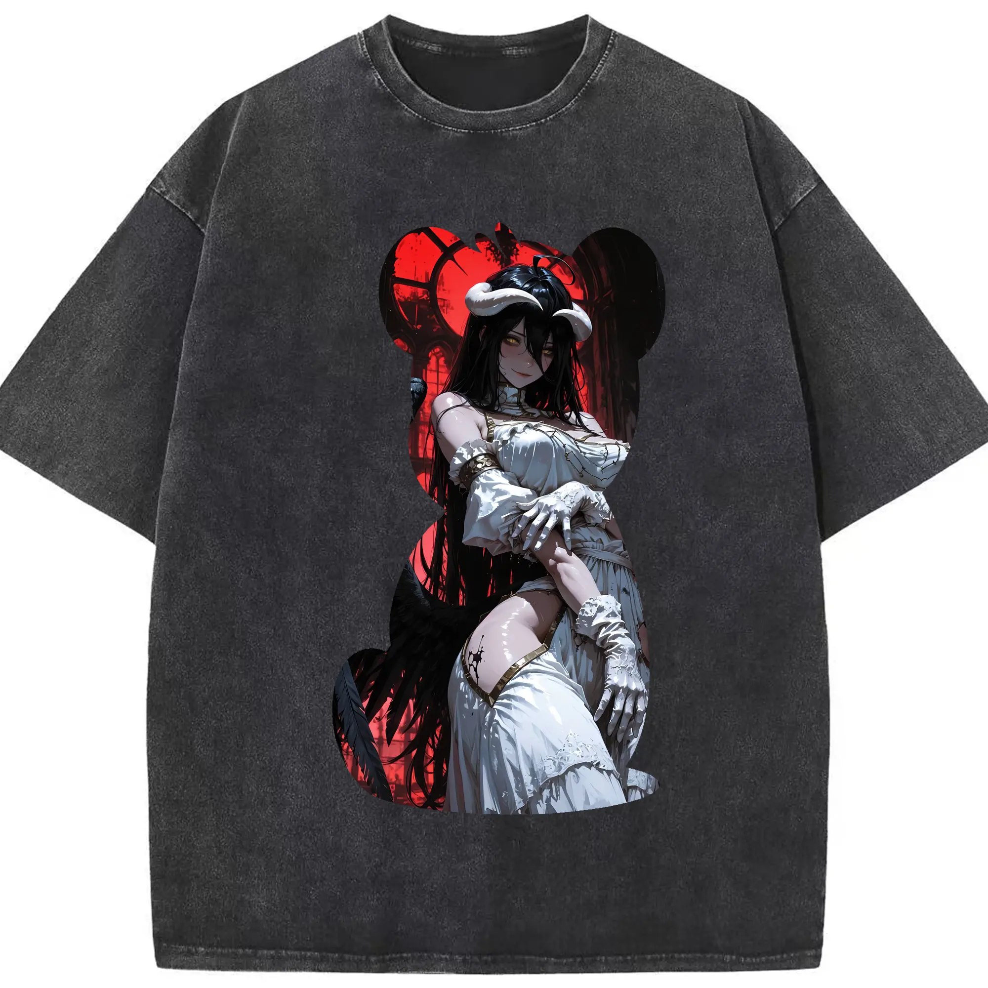 オーバーロード グッズ アルベド - 綿100％ ヴィンテージ風 半袖Tシャツ ・ フロントプリント ・ 柔らか肌触り ・ 通気性 快適 ・ スポーツ カジュアル 外出用