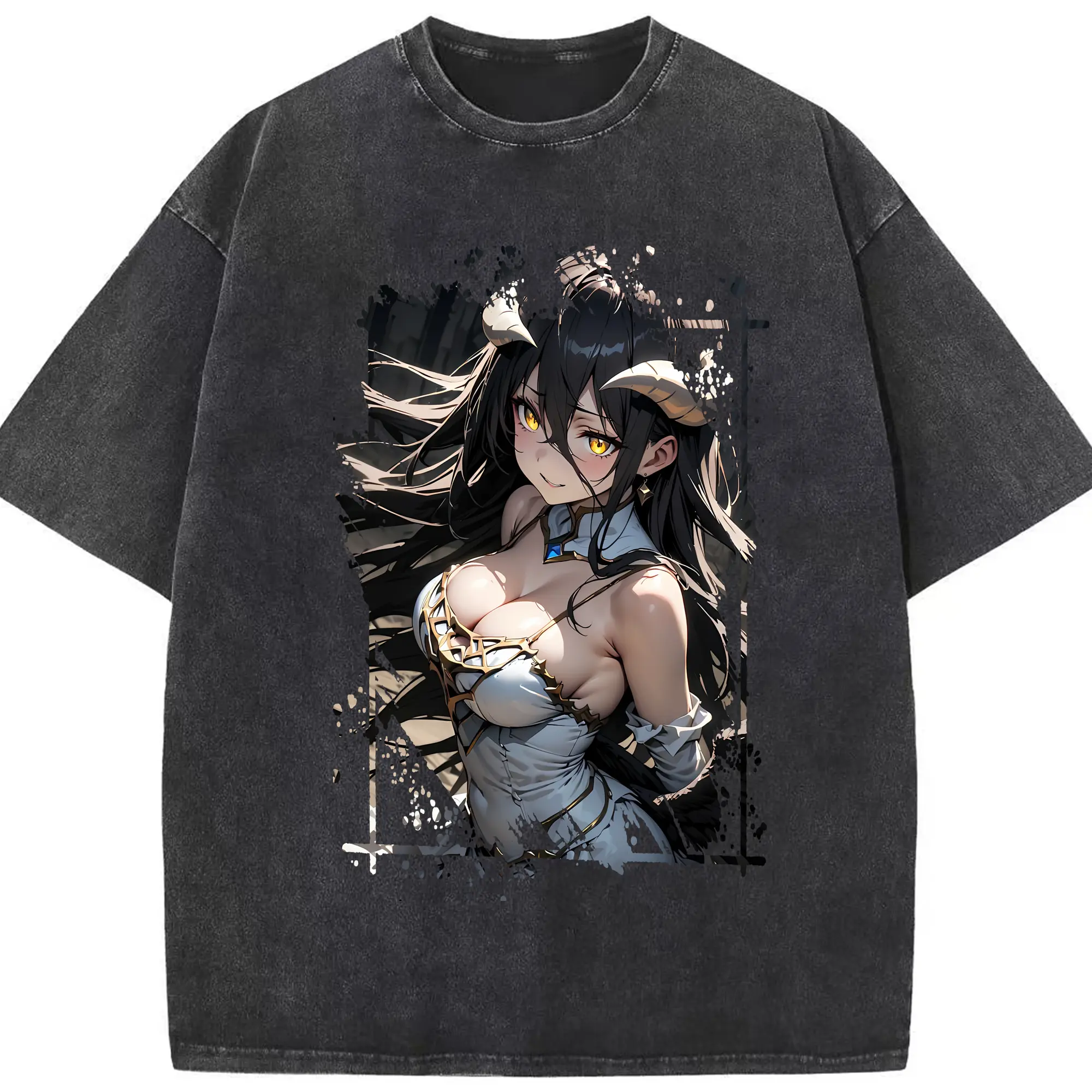 オーバーロード グッズ アルベド - 綿100％ ヴィンテージ風 半袖Tシャツ ・ フロントプリント ・ 柔らか肌触り ・ 通気性 快適 ・ スポーツ カジュアル 外出用