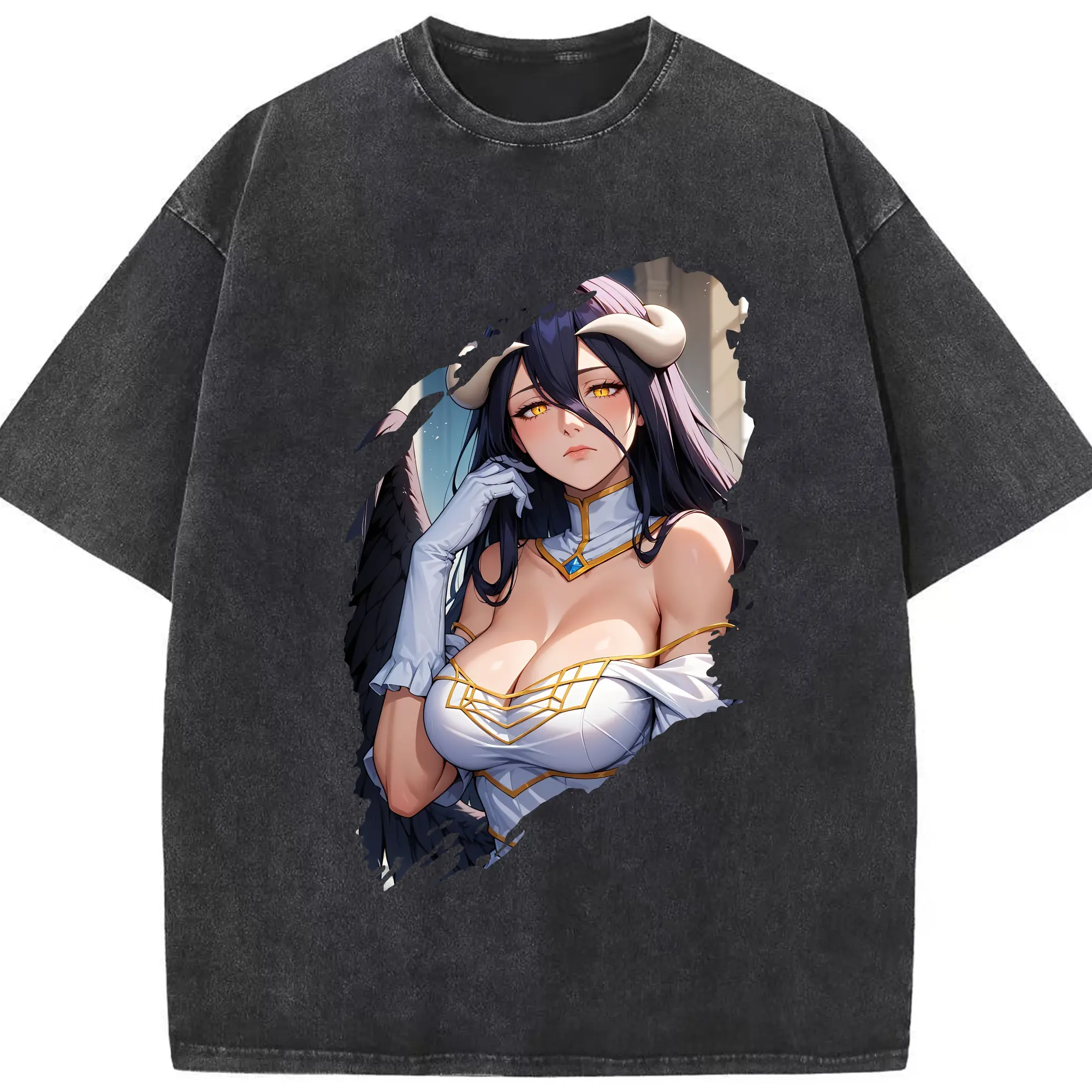 オーバーロード グッズ アルベド - 綿100％ ヴィンテージ風 半袖Tシャツ ・ フロントプリント ・ 柔らか肌触り ・ 通気性 快適 ・ スポーツ カジュアル 外出用