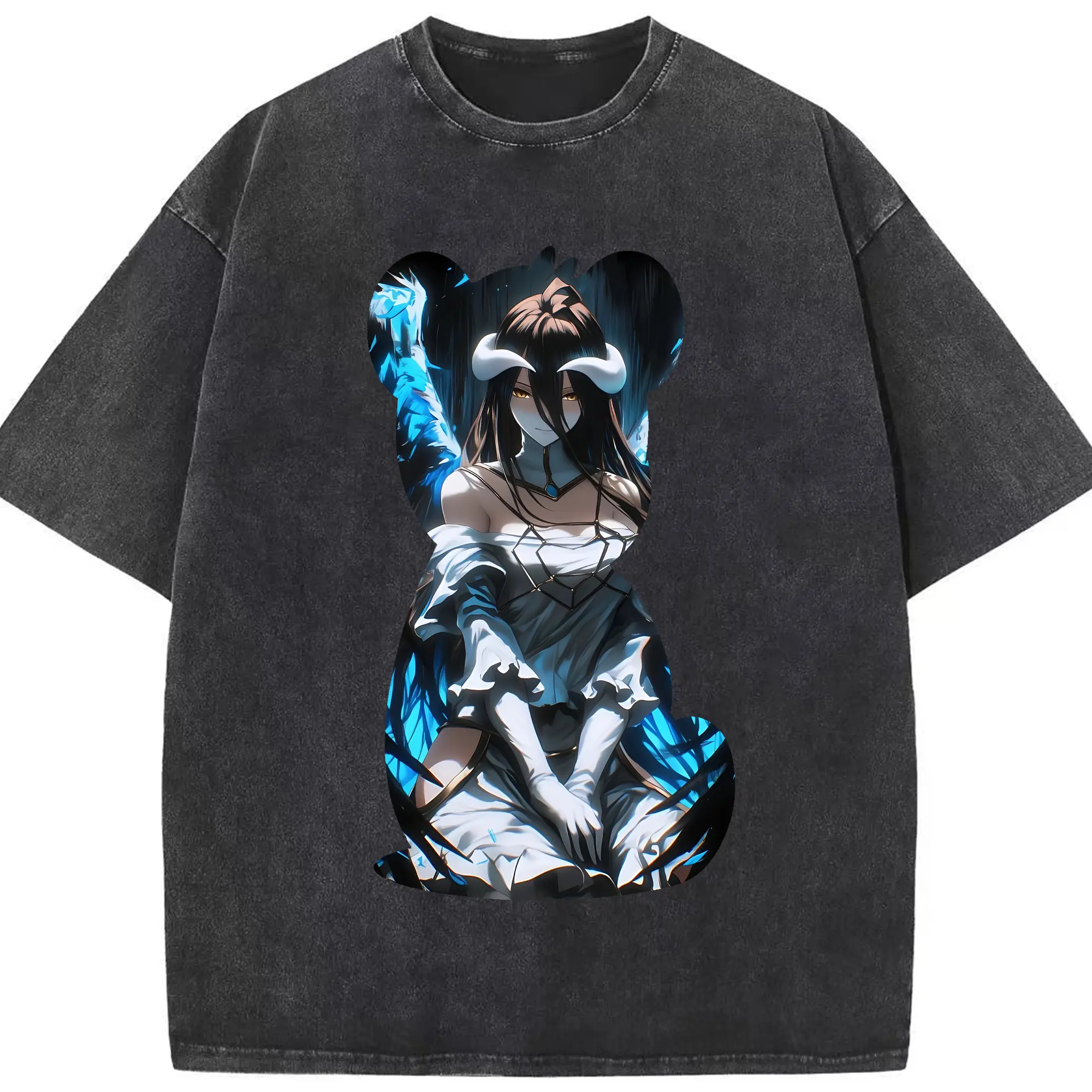 オーバーロード グッズ アルベド - 綿100％ ヴィンテージ風 半袖Tシャツ ・ フロントプリント ・ 柔らか肌触り ・ 通気性 快適 ・ スポーツ カジュアル 外出用