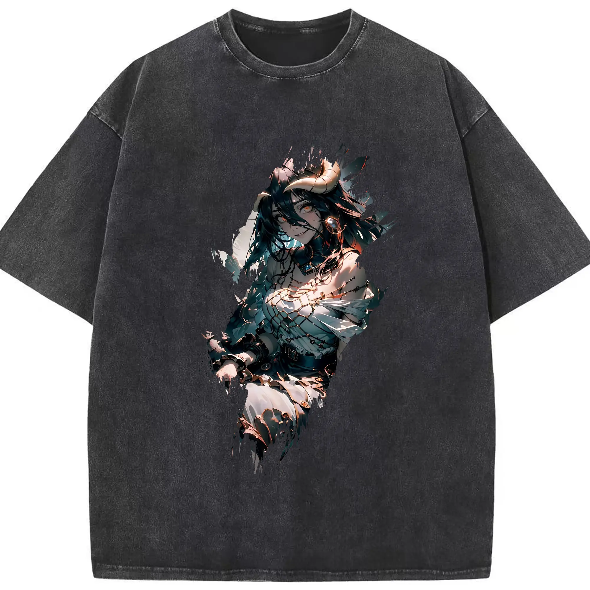 オーバーロード グッズ アルベド - 綿100％ ヴィンテージ風 半袖Tシャツ ・ フロントプリント ・ 柔らか肌触り ・ 通気性 快適 ・ スポーツ カジュアル 外出用