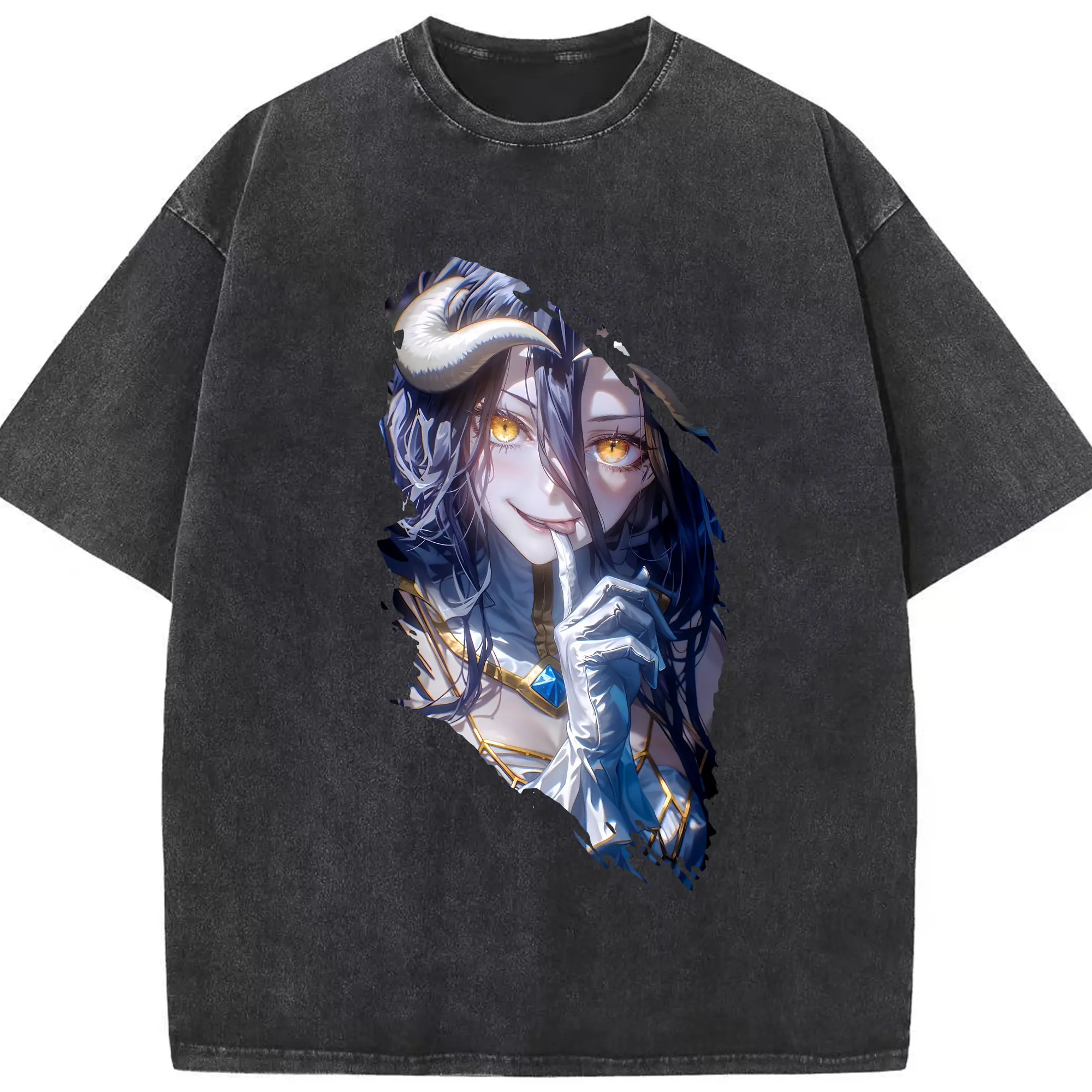 オーバーロード グッズ アルベド - 綿100％ ヴィンテージ風 半袖Tシャツ ・ フロントプリント ・ 柔らか肌触り ・ 通気性 快適 ・ スポーツ カジュアル 外出用