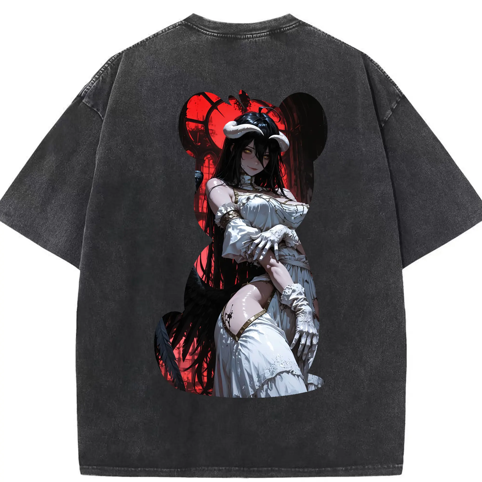 オーバーロード グッズ アルベド - 綿100％ ヴィンテージ風 半袖Tシャツ ・ 背面プリント ・ 柔らか肌触り ・ 通気性 快適 ・ スポーツ カジュアル 外出用