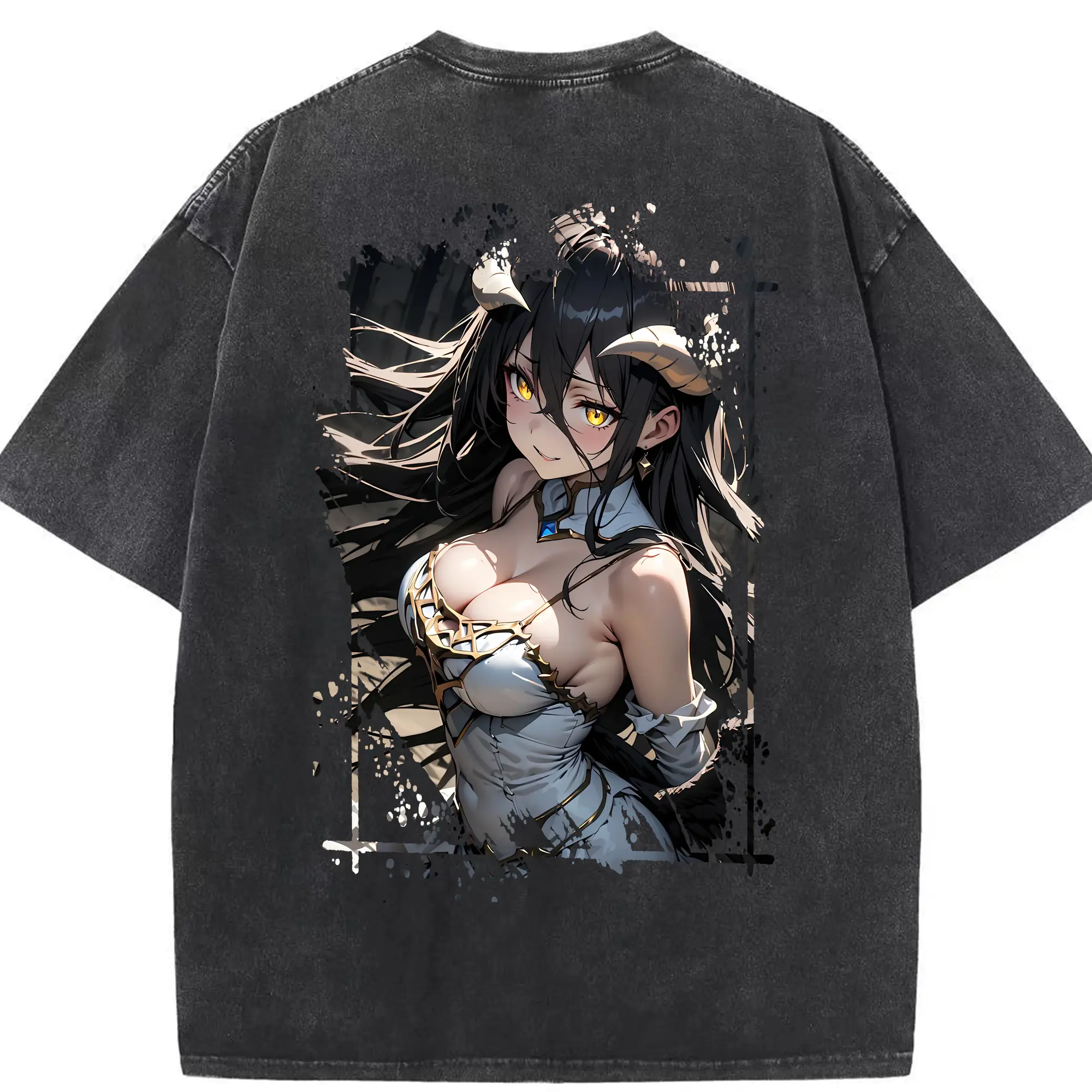 オーバーロード グッズ アルベド - 綿100％ ヴィンテージ風 半袖Tシャツ ・ 背面プリント ・ 柔らか肌触り ・ 通気性 快適 ・ スポーツ カジュアル 外出用