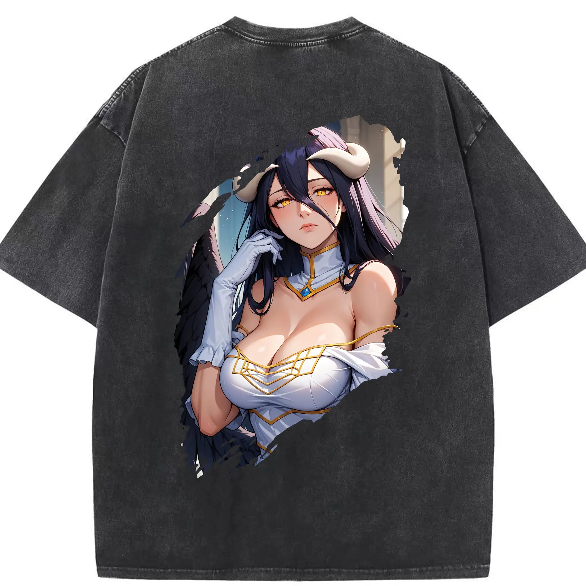 オーバーロード グッズ アルベド - 綿100％ ヴィンテージ風 半袖Tシャツ ・ 背面プリント ・ 柔らか肌触り ・ 通気性 快適 ・ スポーツ カジュアル 外出用