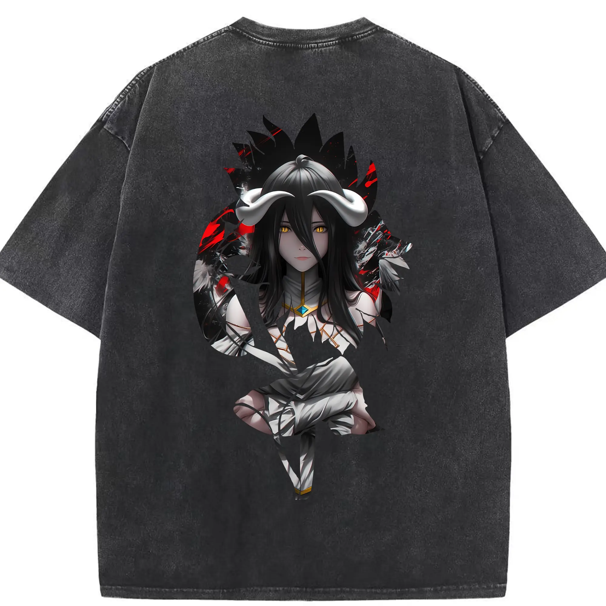 オーバーロード グッズ アルベド - 綿100％ ヴィンテージ風 半袖Tシャツ ・ 背面プリント ・ 柔らか肌触り ・ 通気性 快適 ・ スポーツ カジュアル 外出用