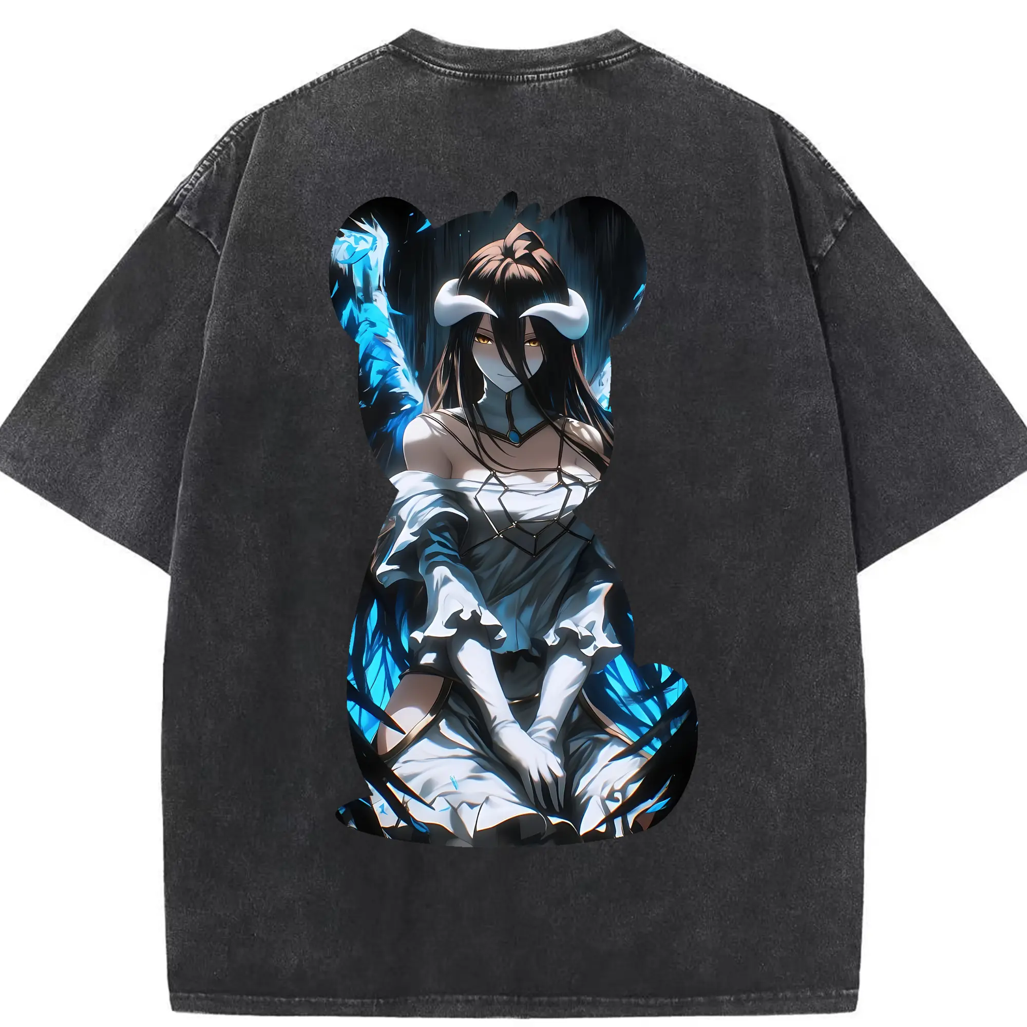 オーバーロード グッズ アルベド - 綿100％ ヴィンテージ風 半袖Tシャツ ・ 背面プリント ・ 柔らか肌触り ・ 通気性 快適 ・ スポーツ カジュアル 外出用