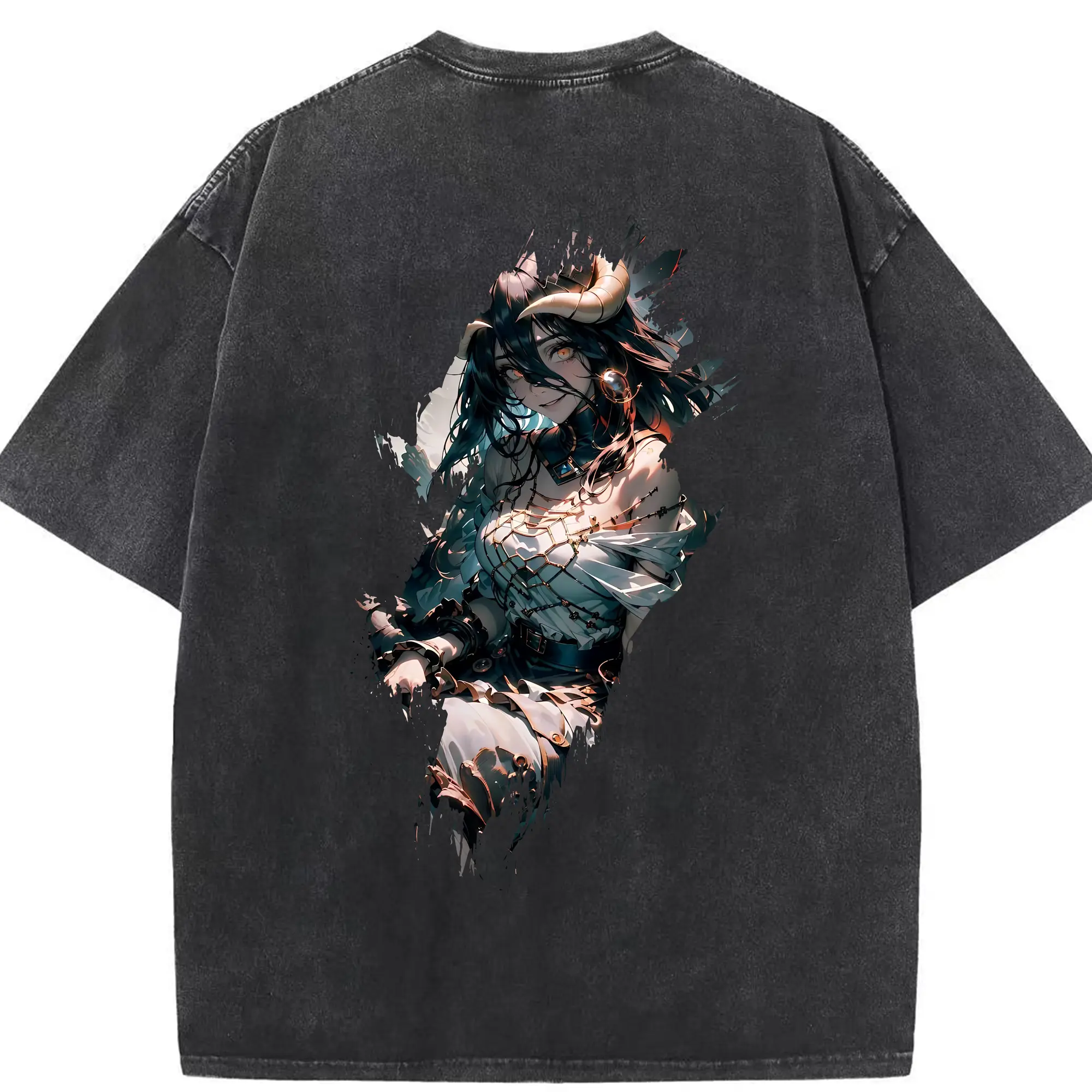 オーバーロード グッズ アルベド - 綿100％ ヴィンテージ風 半袖Tシャツ ・ 背面プリント ・ 柔らか肌触り ・ 通気性 快適 ・ スポーツ カジュアル 外出用