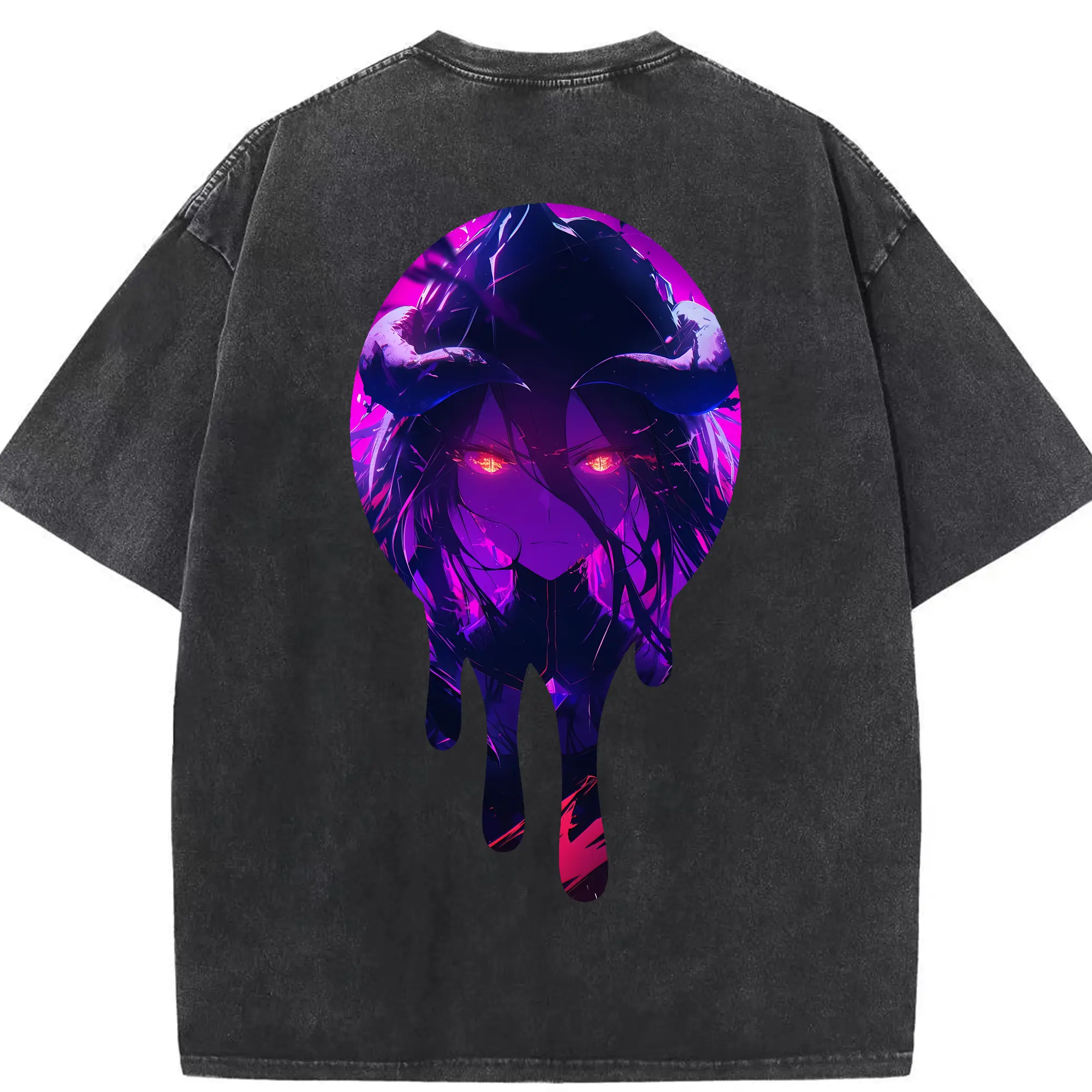 オーバーロード グッズ アルベド - 綿100％ ヴィンテージ風 半袖Tシャツ ・ 背面プリント ・ 柔らか肌触り ・ 通気性 快適 ・ スポーツ カジュアル 外出用