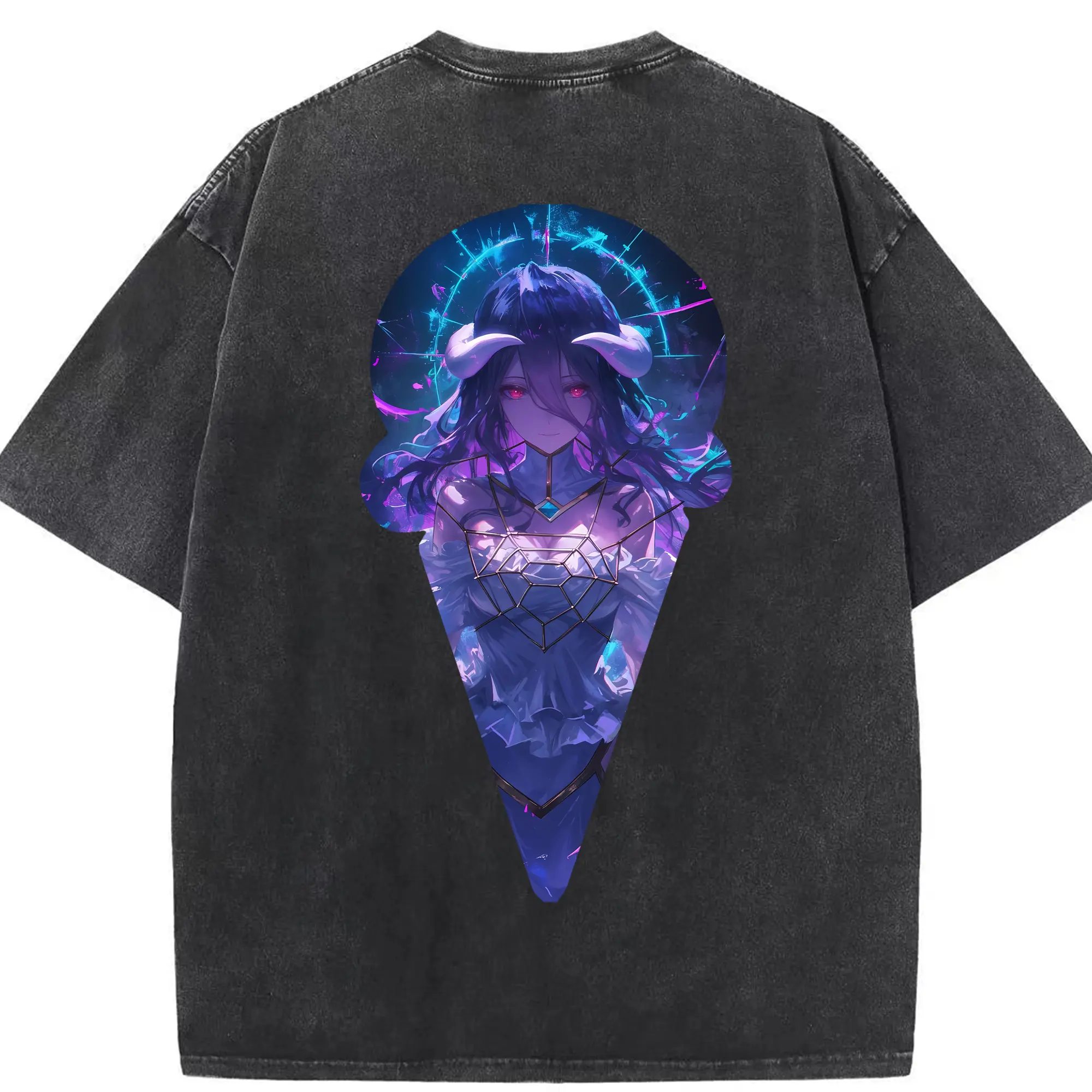 オーバーロード グッズ アルベド - 綿100％ ヴィンテージ風 半袖Tシャツ ・ 背面プリント ・ 柔らか肌触り ・ 通気性 快適 ・ スポーツ カジュアル 外出用