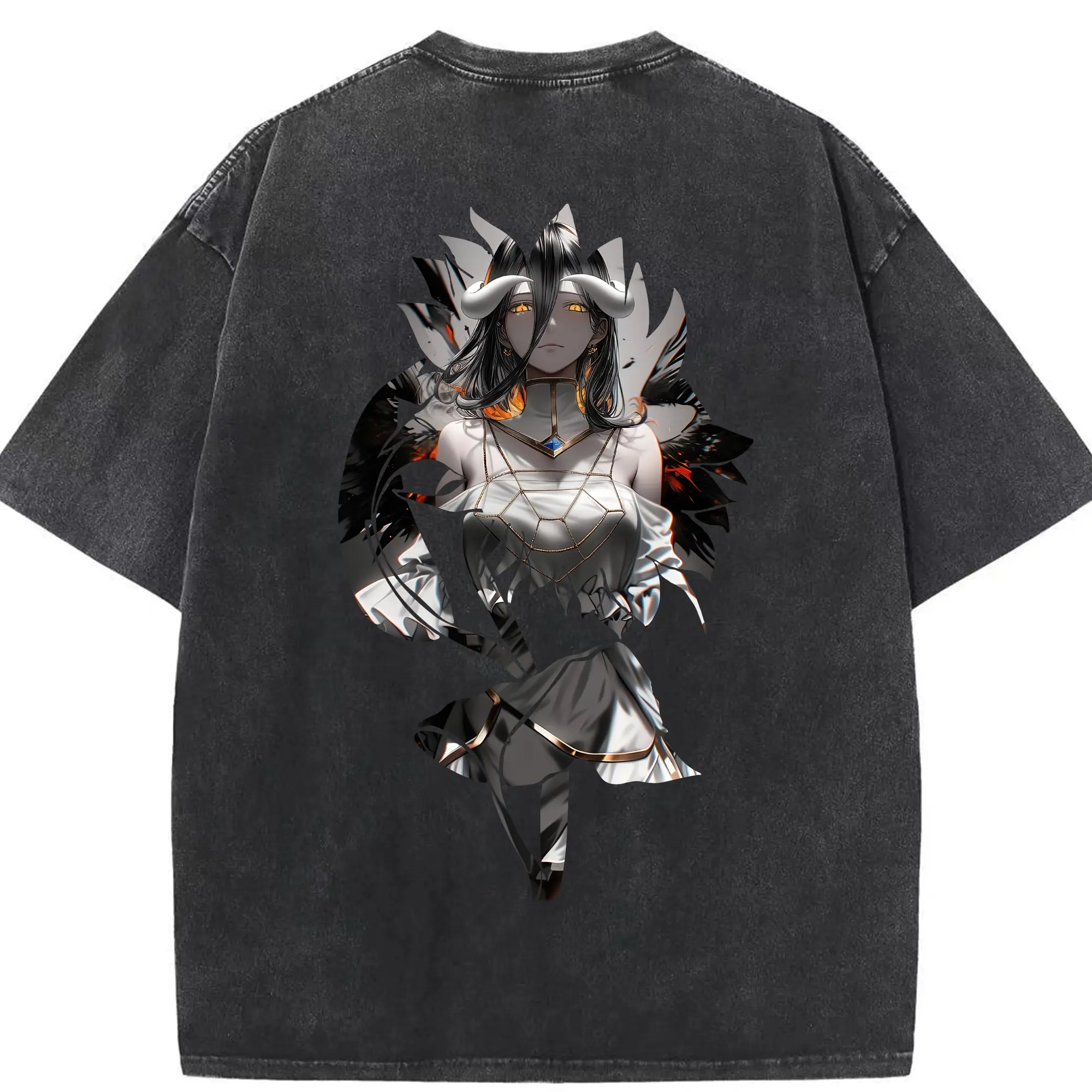 オーバーロード グッズ アルベド - 綿100％ ヴィンテージ風 半袖Tシャツ ・ 背面プリント ・ 柔らか肌触り ・ 通気性 快適 ・ スポーツ カジュアル 外出用