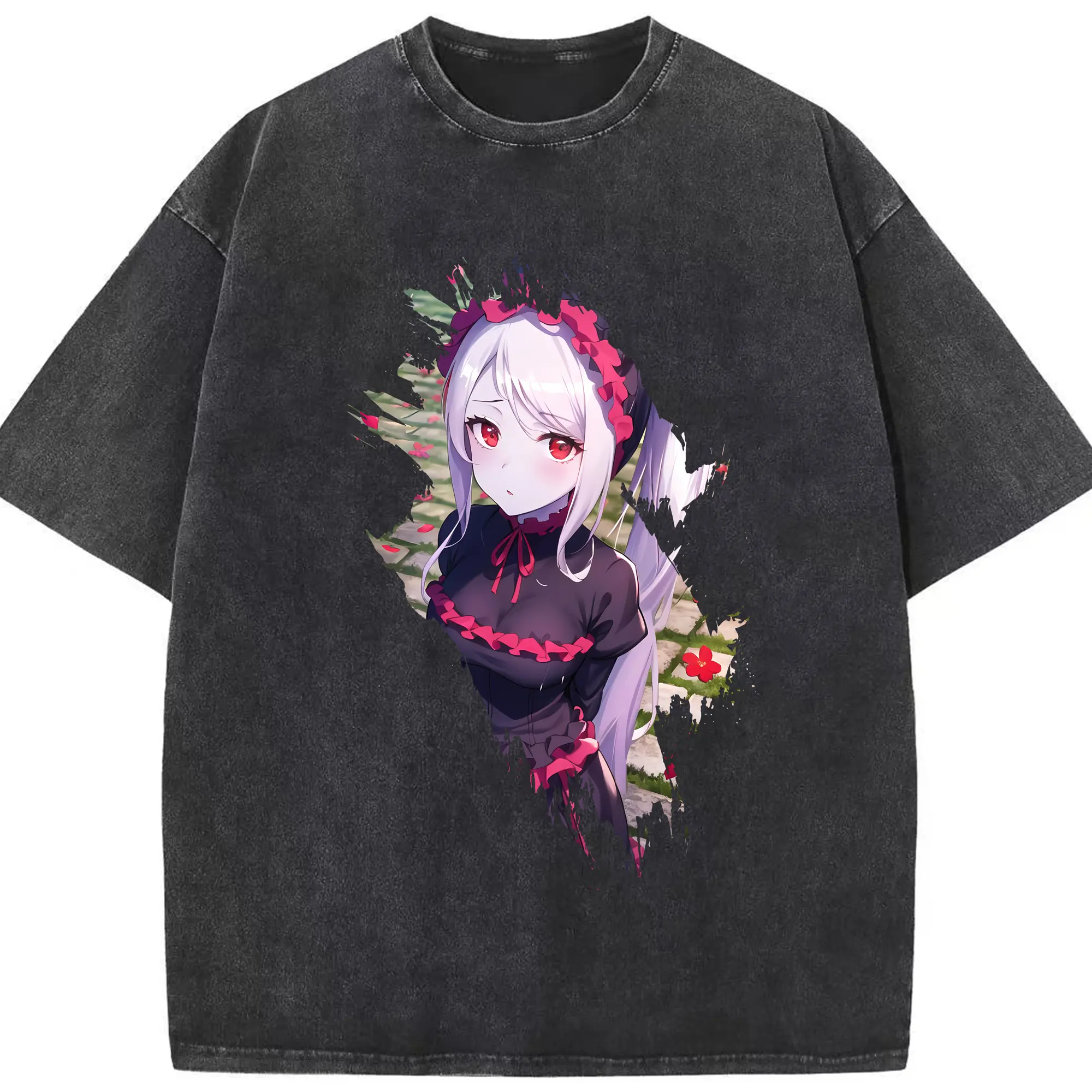 オーバーロード グッズ シャルティア・ブラッドフォールン - 綿100％ ヴィンテージ風 半袖Tシャツ ・ フロントプリント ・ 柔らか肌触り ・ 通気性 快適 ・ スポーツ カジュアル 外出用