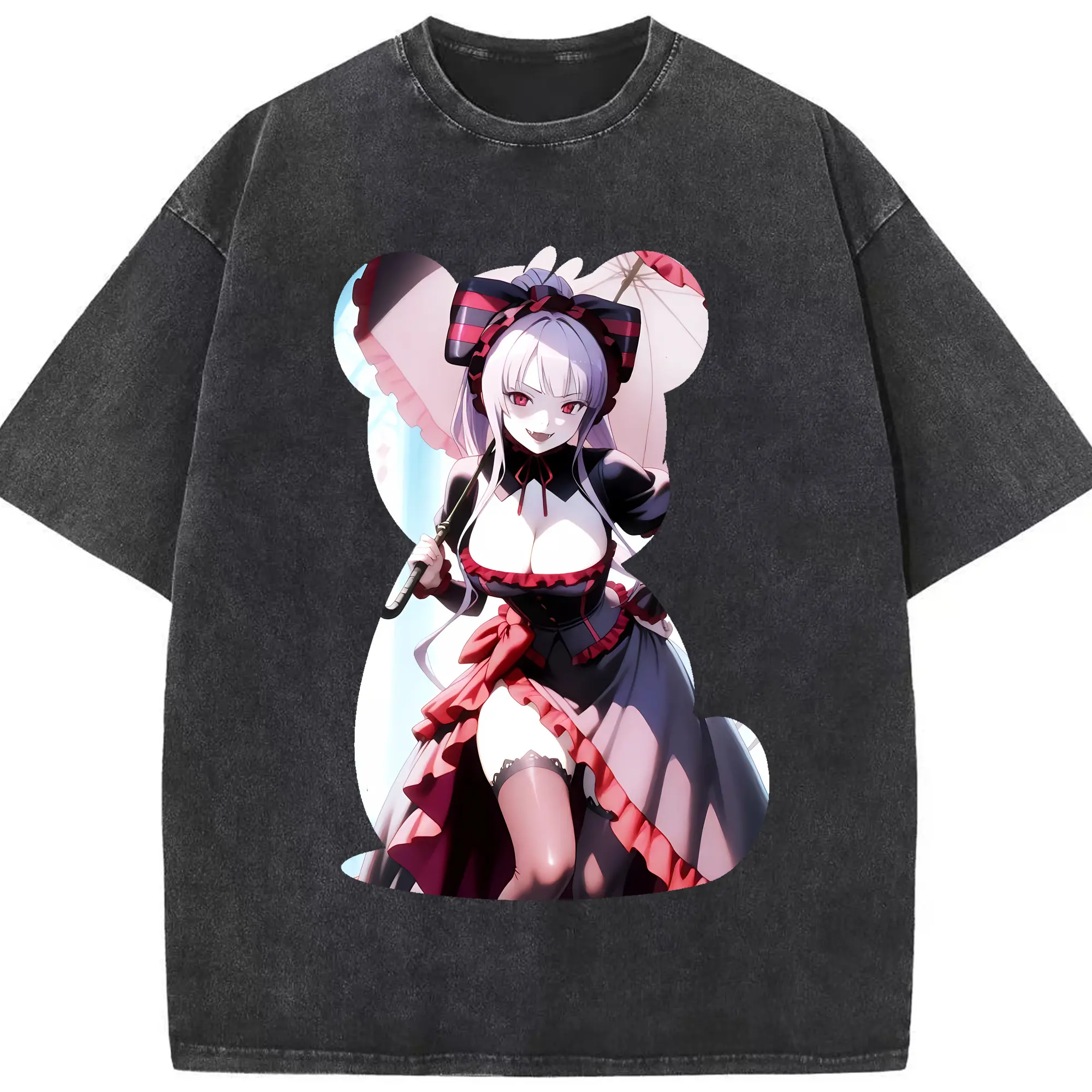 オーバーロード グッズ シャルティア・ブラッドフォールン - 綿100％ ヴィンテージ風 半袖Tシャツ ・ フロントプリント ・ 柔らか肌触り ・ 通気性 快適 ・ スポーツ カジュアル 外出用